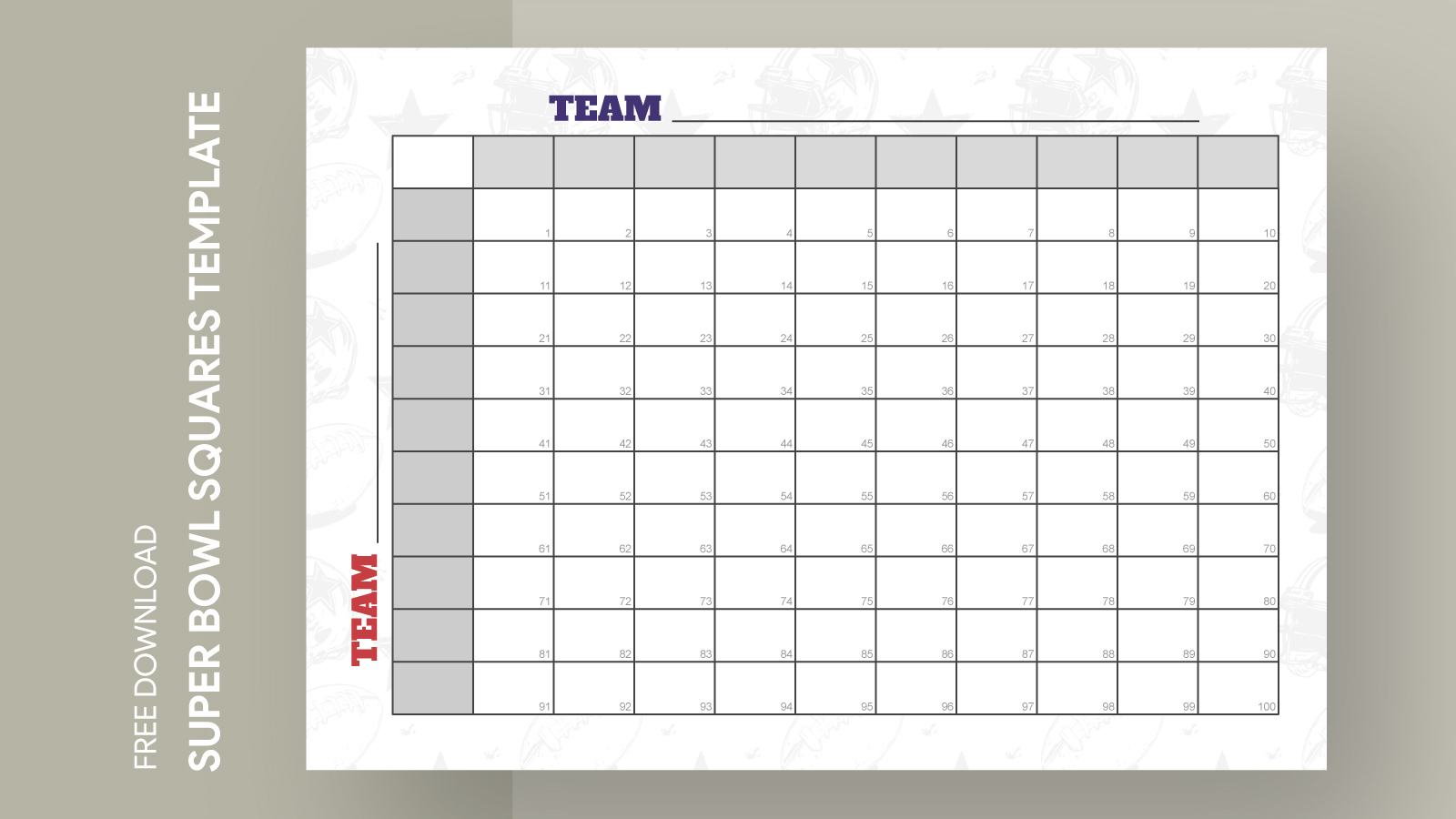100 Square Grid For The Big Game Free Google Docs Template - Gdoc.io for Full Page Free Printable Football Squares 100