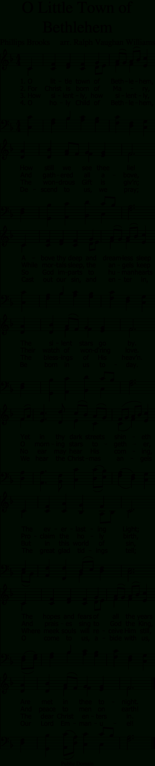 1023: O Little Town Of Bethlehem — Forest Green | Mobile Hymns with Printable Lyrics to O Little Town of Bethlehem