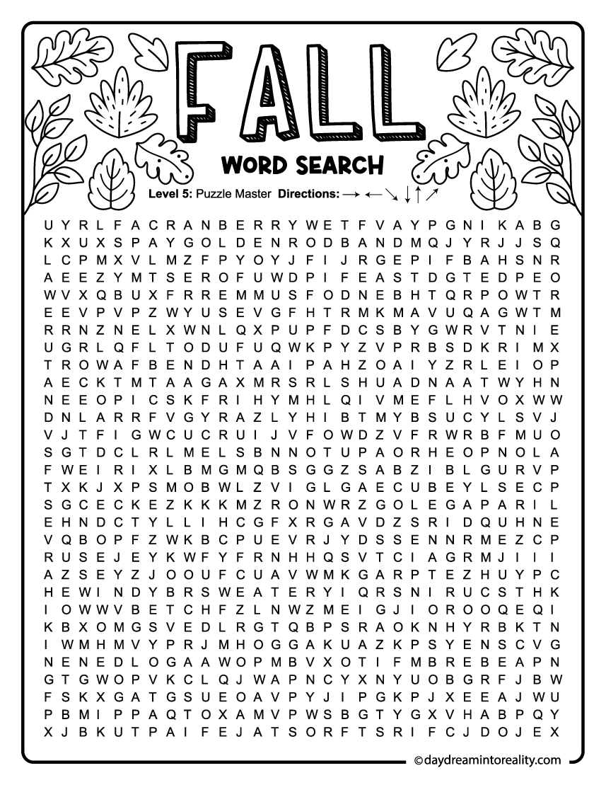 15 Fall Word Search Free Pdf Printables | 6 Levels Of Difficulty intended for Fall Word Search Printable