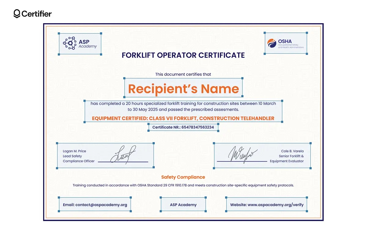 15 Forklift Certificate Templates: Free & Customizable intended for Printable Osha Forklift Certification Card