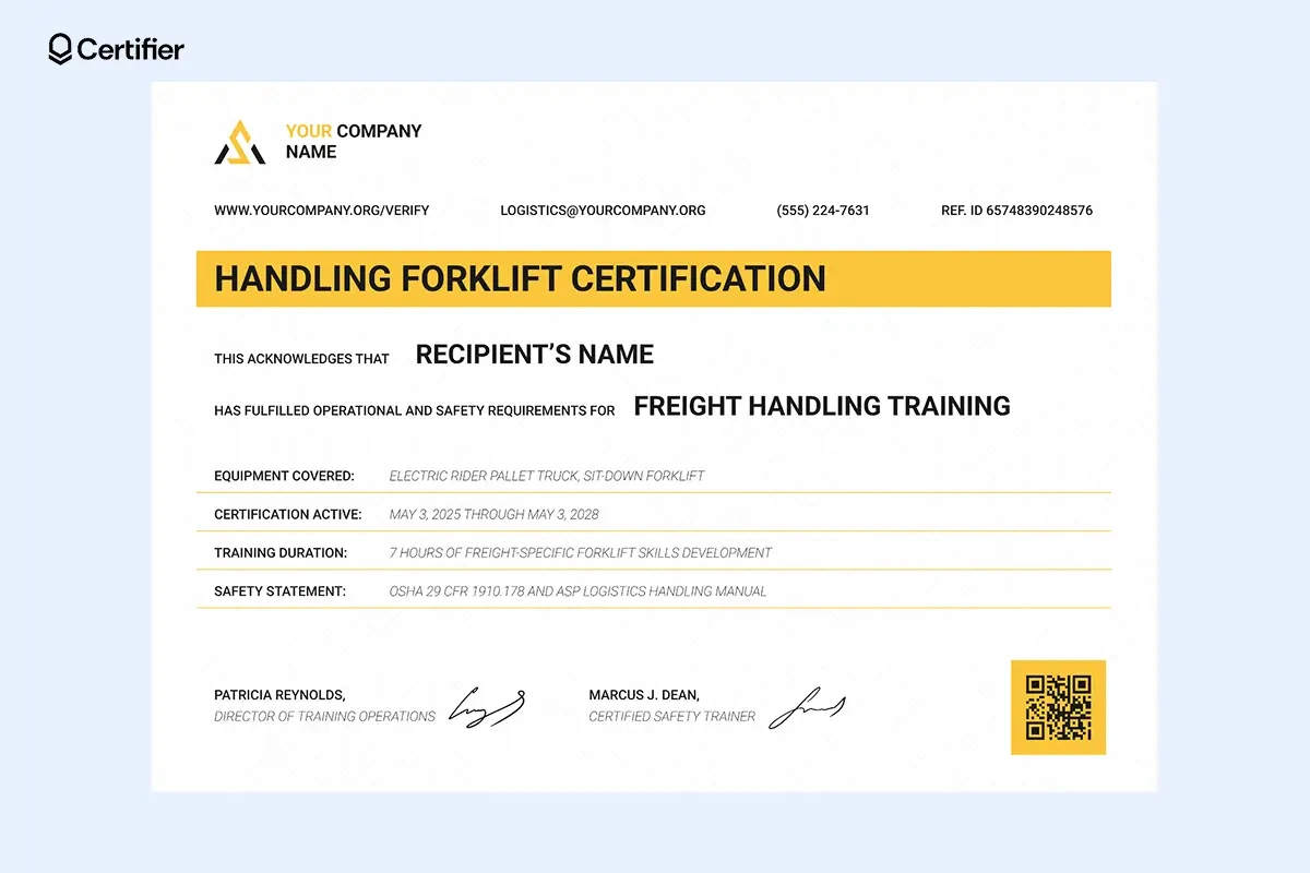 15 Forklift Certificate Templates: Free & Customizable throughout Printable Osha Forklift Certification Card