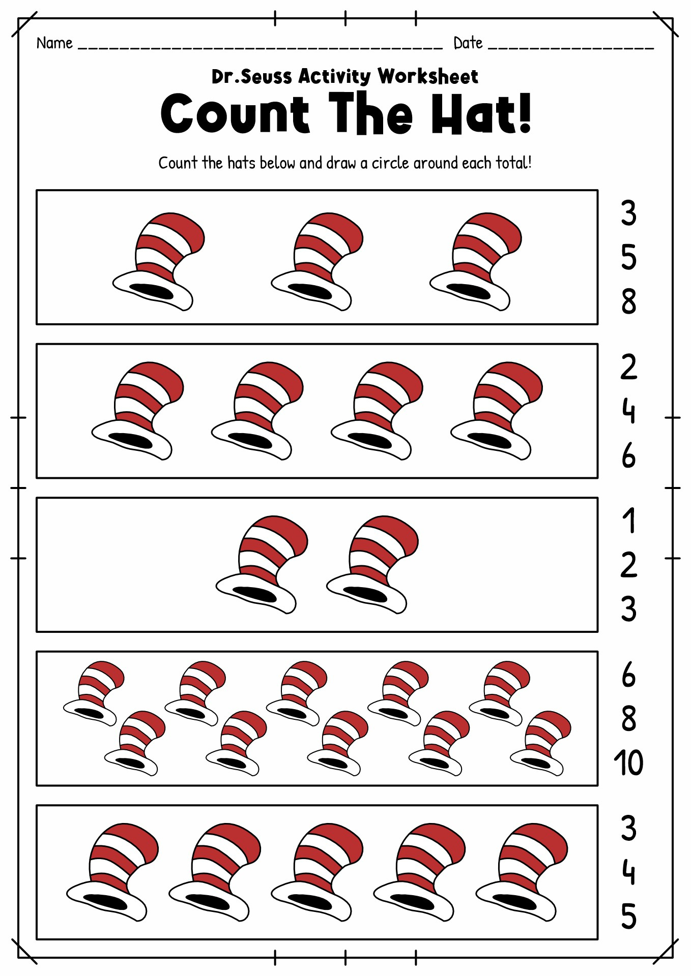 18 Dr. Seuss Worksheets For Preschool - Free Pdf At Worksheeto for Dr Seuss Worksheets Free Printable