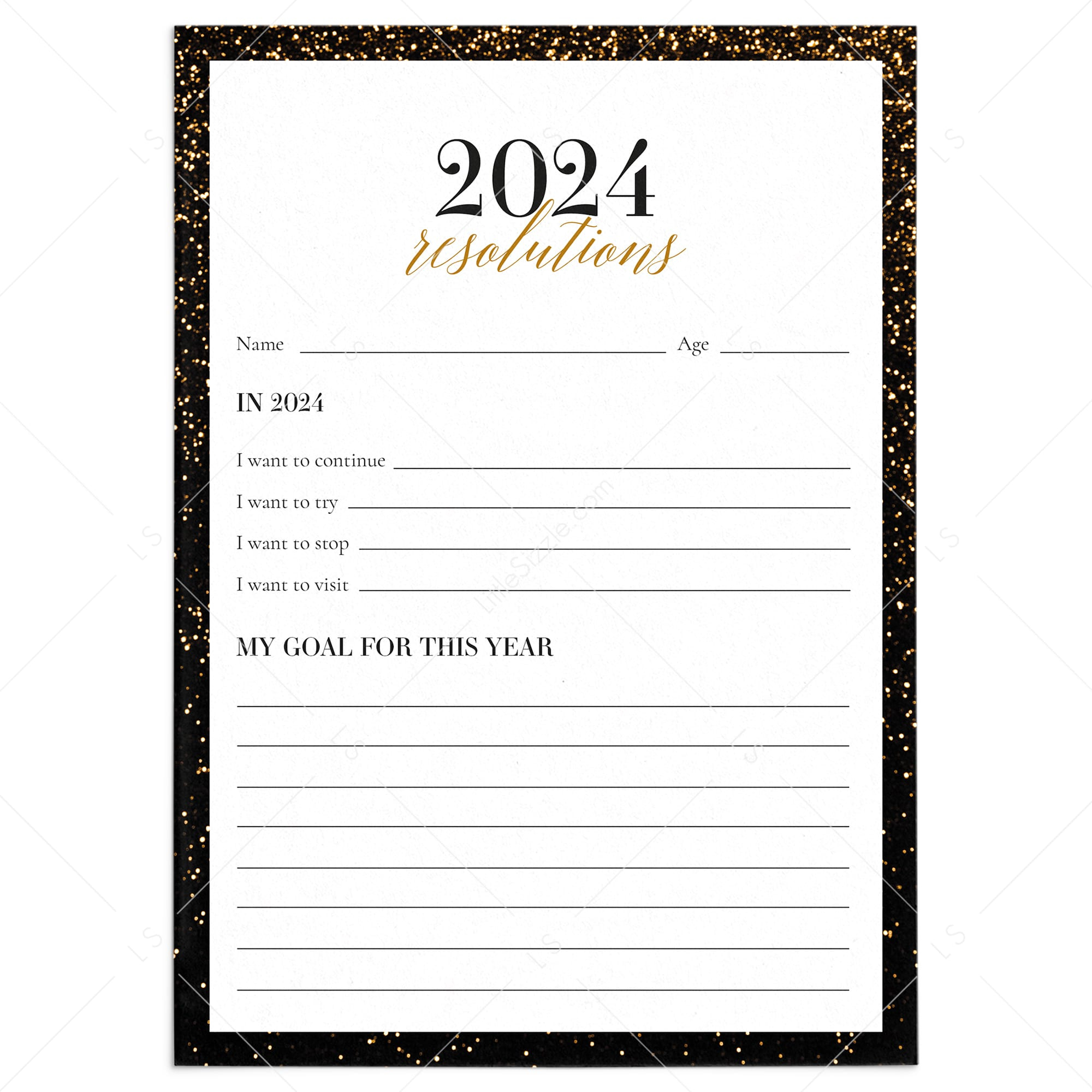 2024 Resolutions And New Years Goals Card Printable | Instant throughout Printable New Year'S Resolution Template