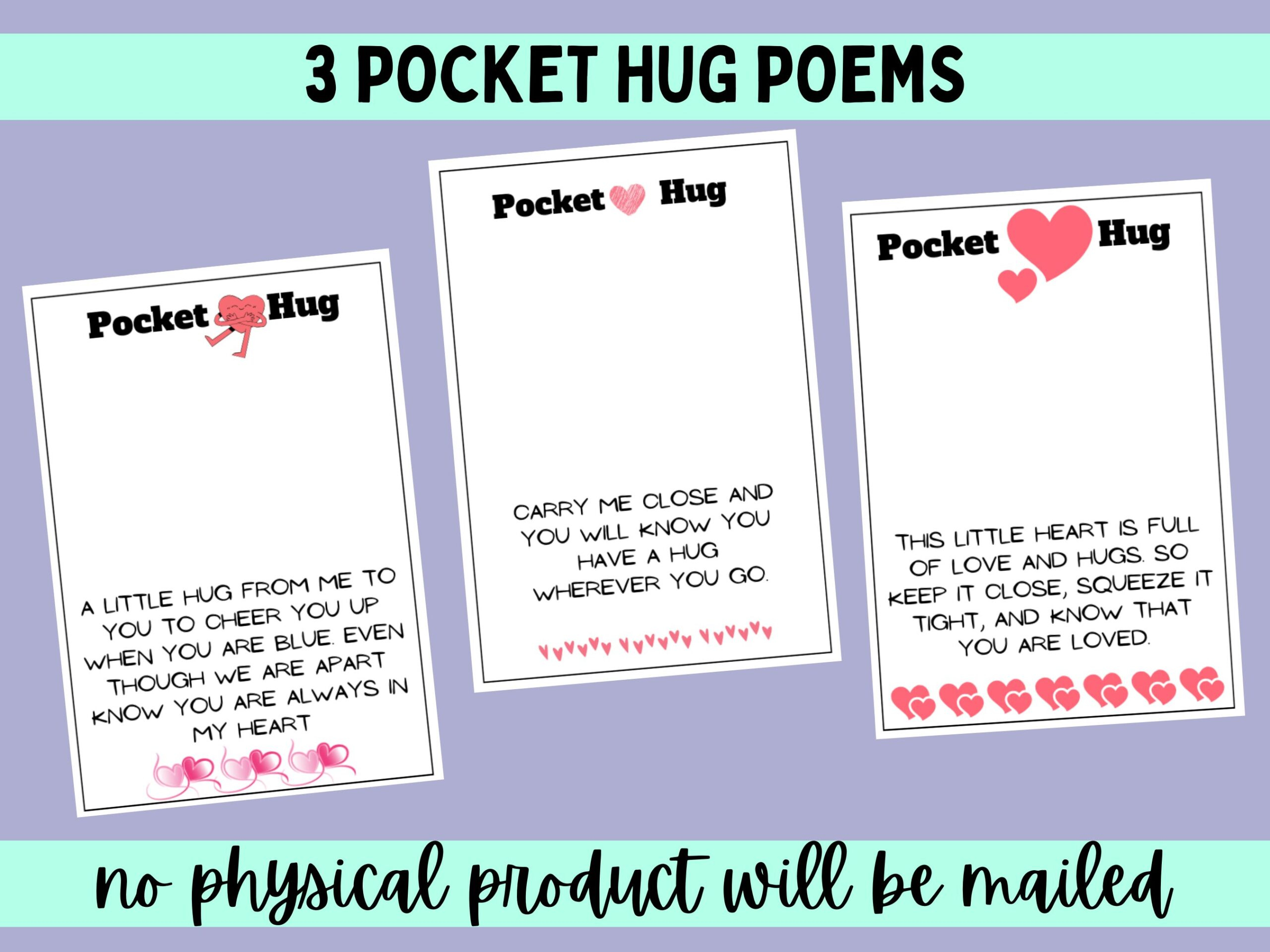 3 Pocket Hug Poems Printable Pdf File Instant Download with regard to Free Printable Pocket Hug Cards
