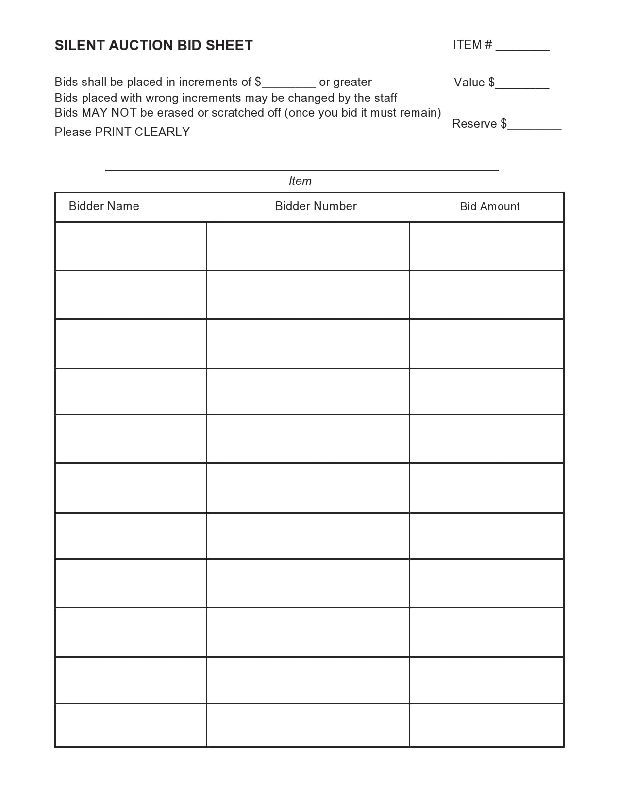 30 Silent Auction Bid Sheet Templates [Free] - Templatearchive with Silent Auction Bid Sheet Free Printable