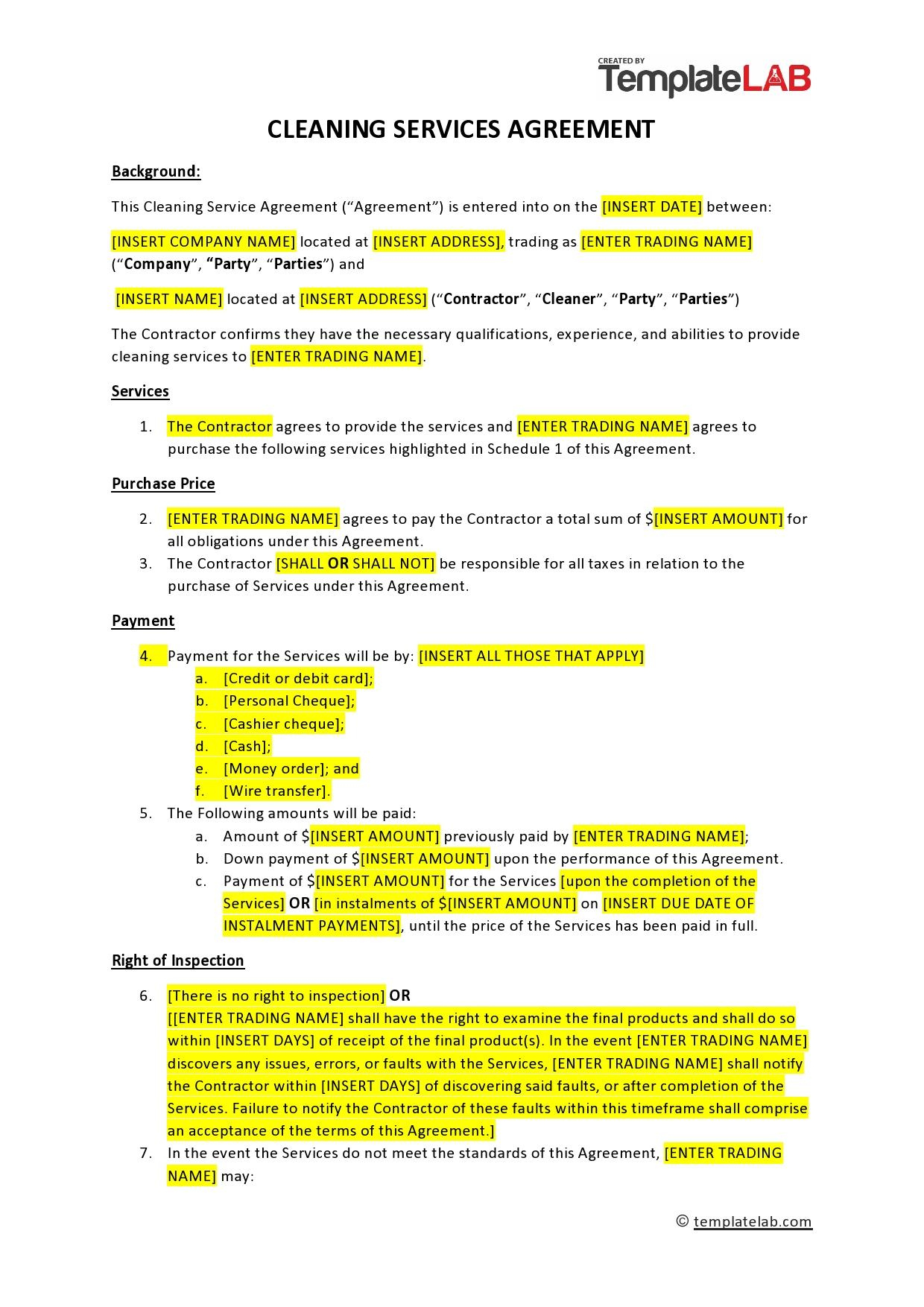 41 Printable Cleaning Contract Templates (100% Free) regarding Printable Free Cleaning Proposal Template