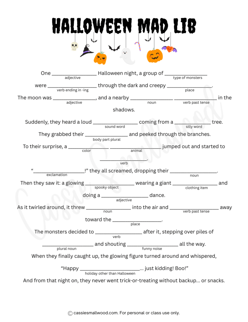 5 Fun Halloween Mad Libs (Free Printable) - Cassie Smallwood with Mad Libs Online Printable Free