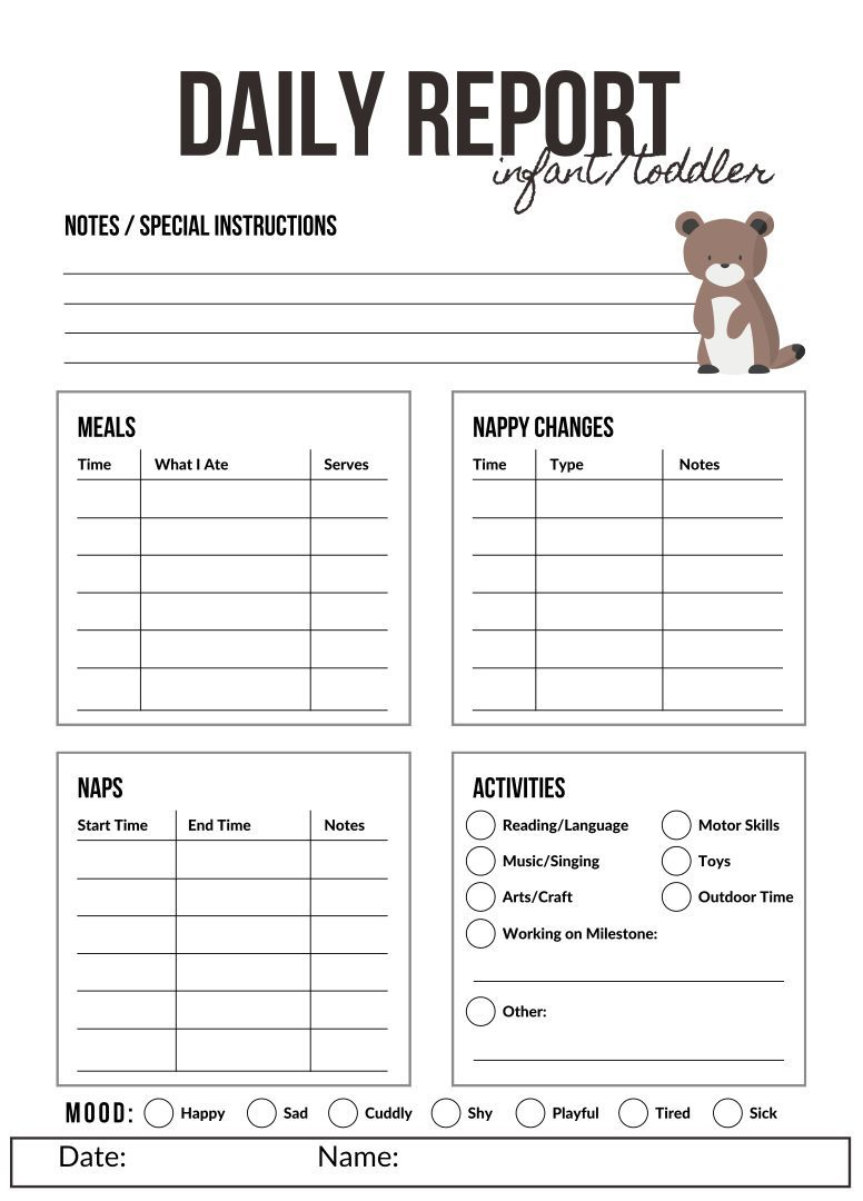9 Infant Daily Sheets Ideas | Infant Daily Report, Infant, Daycare intended for Free Printable Toddler Daily Report