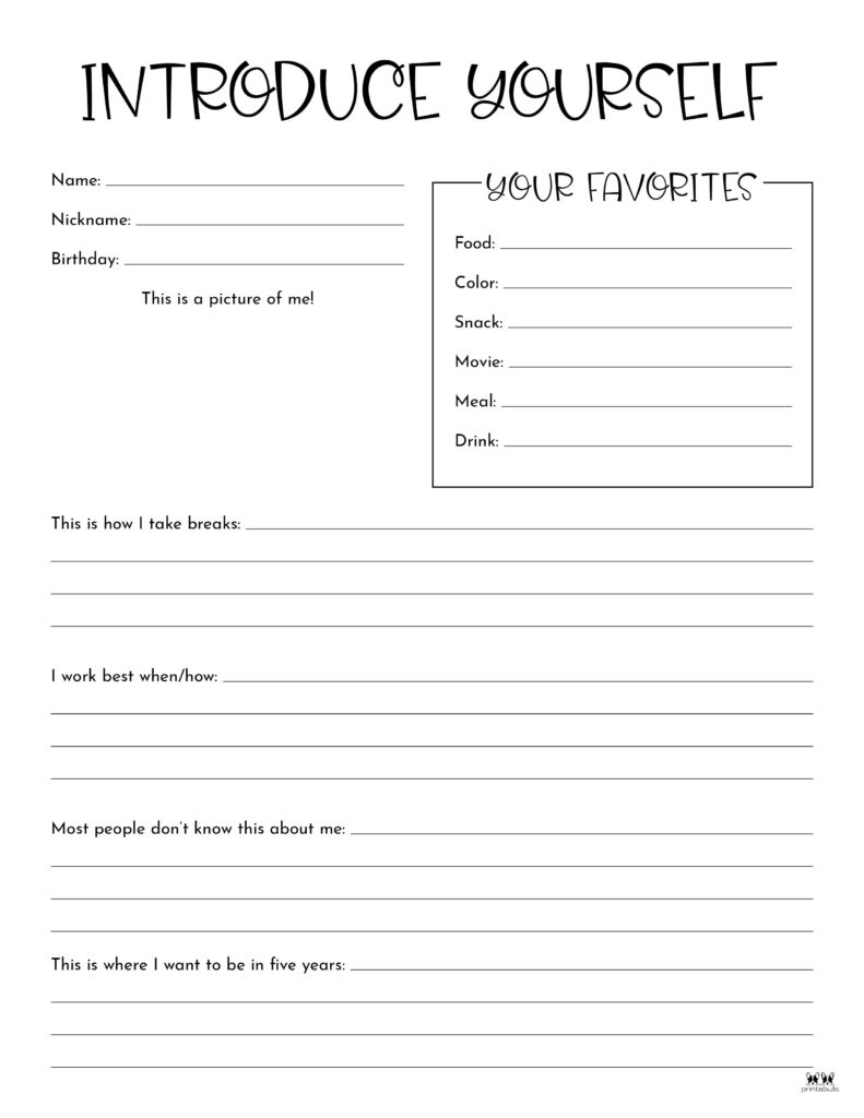 All About Me Printable Worksheets - 50 Free Printables | Printabulls regarding Printable Activity Sheets For Adults