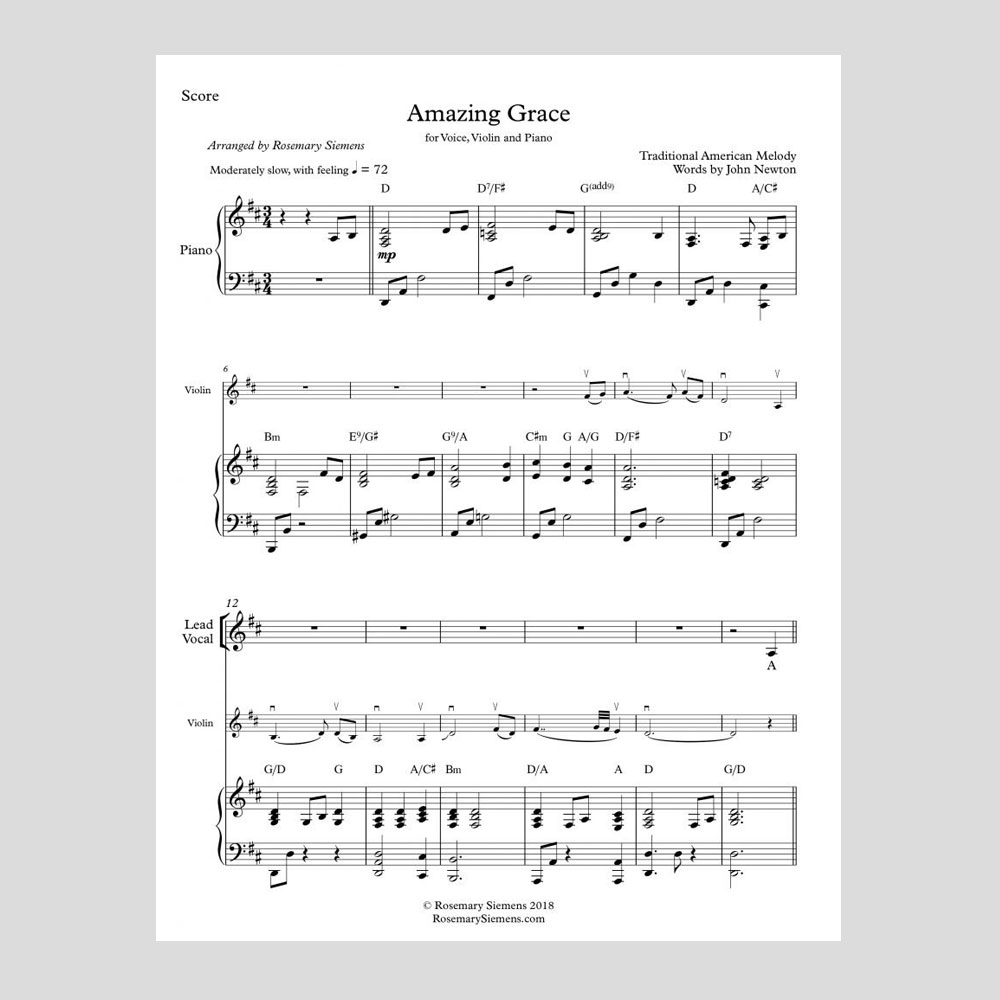 Amazing Grace – Digital Sheet Music – Rosemary Siemens Official with Printable Amazing Grace Sheet Music
