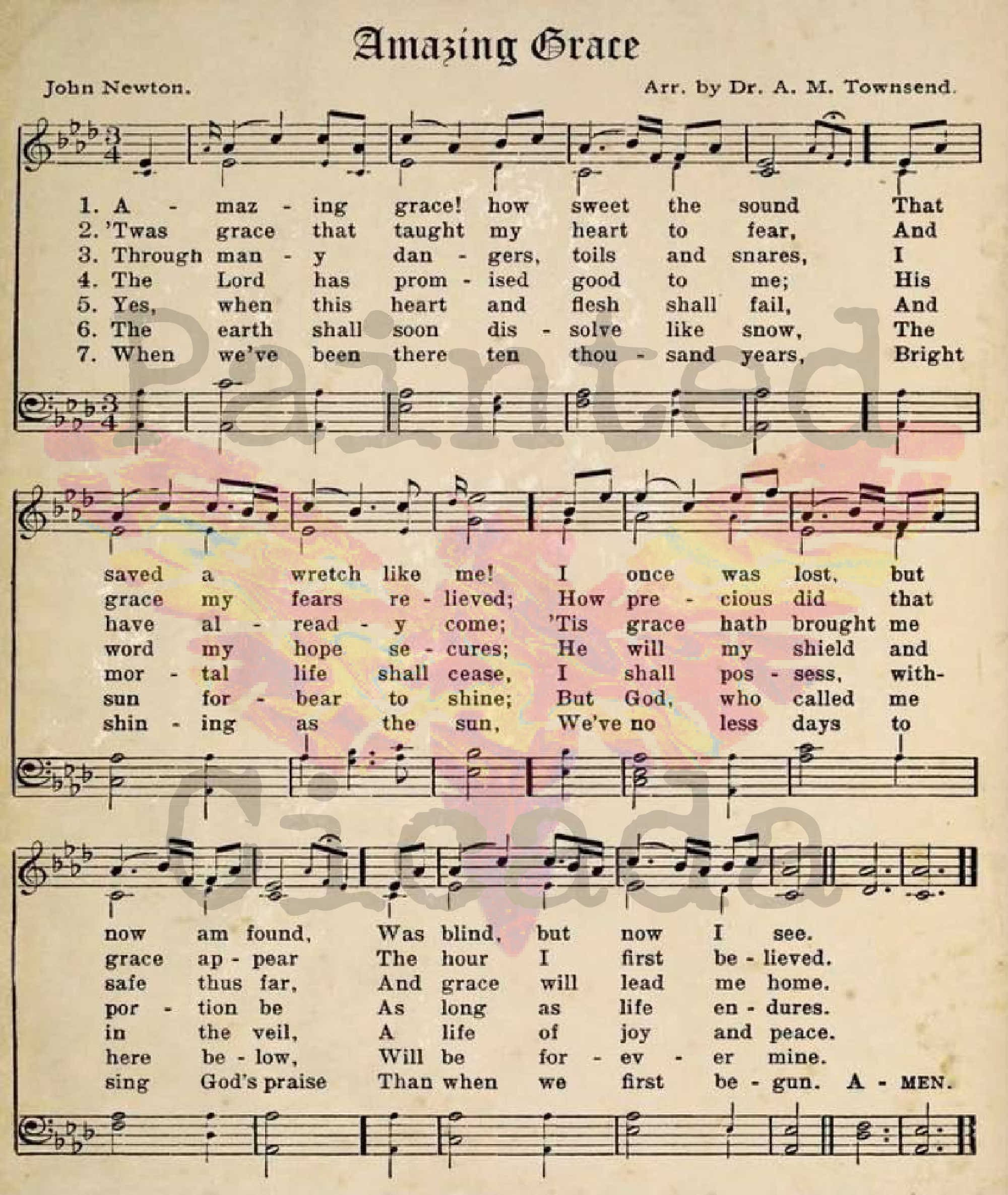Amazing Grace Printable Sheet Music / Hymn / Art Paper - Etsy Uk for Printable Amazing Grace Sheet Music