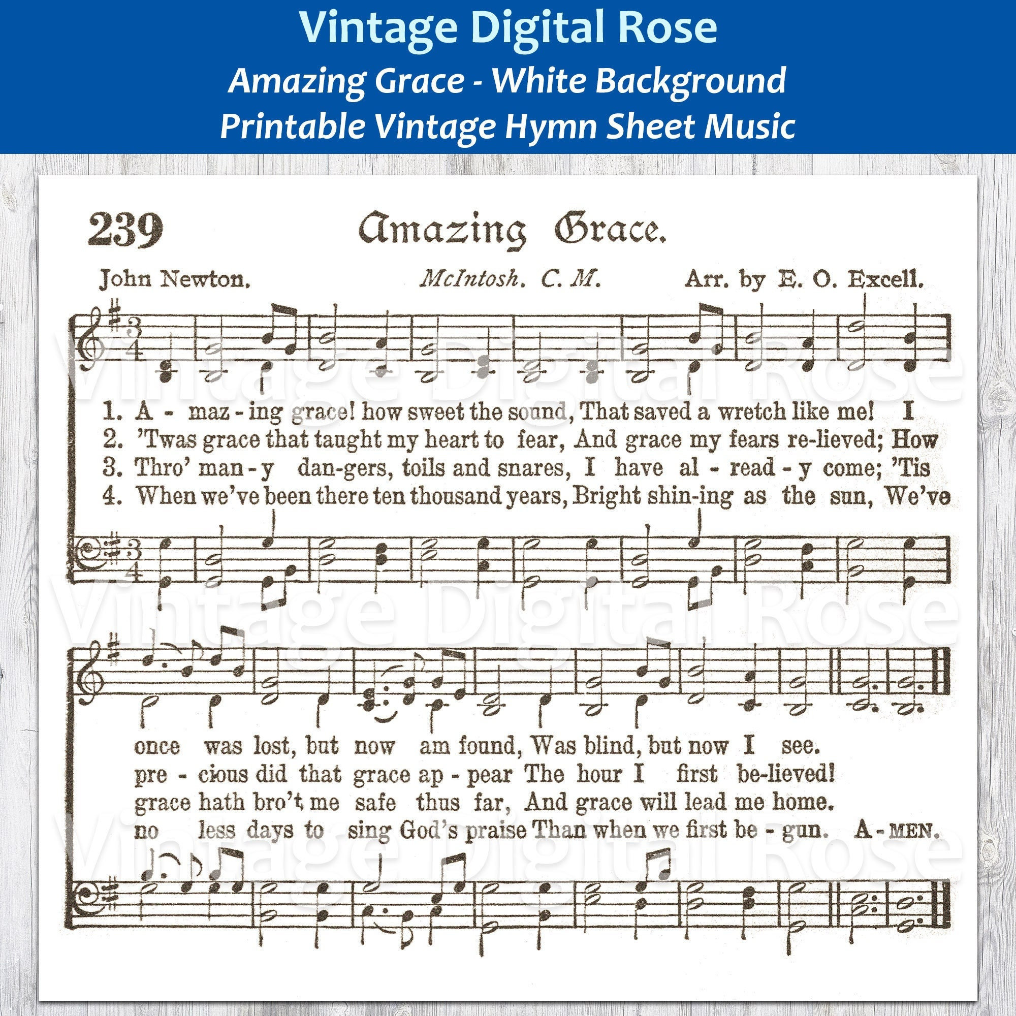 Amazing Grace White Background Printable Vintage Hymn Sheet Music regarding Printable Amazing Grace Sheet Music