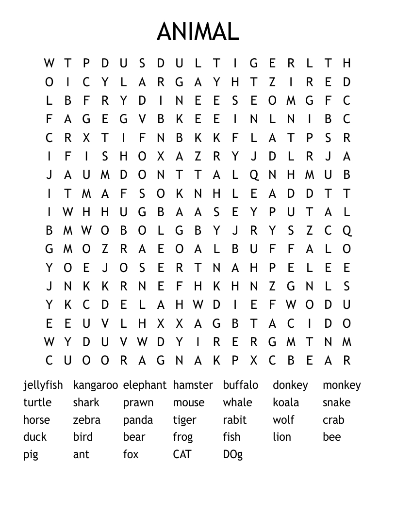 Animals Hard Word Search - Wordmint for Difficult Free Word Search Printable