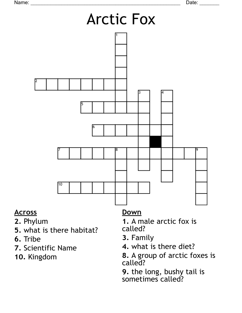 Arctic Fox Crossword - Wordmint with Fox Crossword Puzzle Today Printable