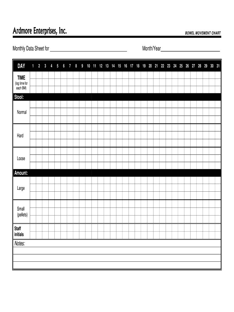 Ardmore Enterprises Bowel Movement Chart Form - Fill Online with Free Printable Bowel Movement Chart