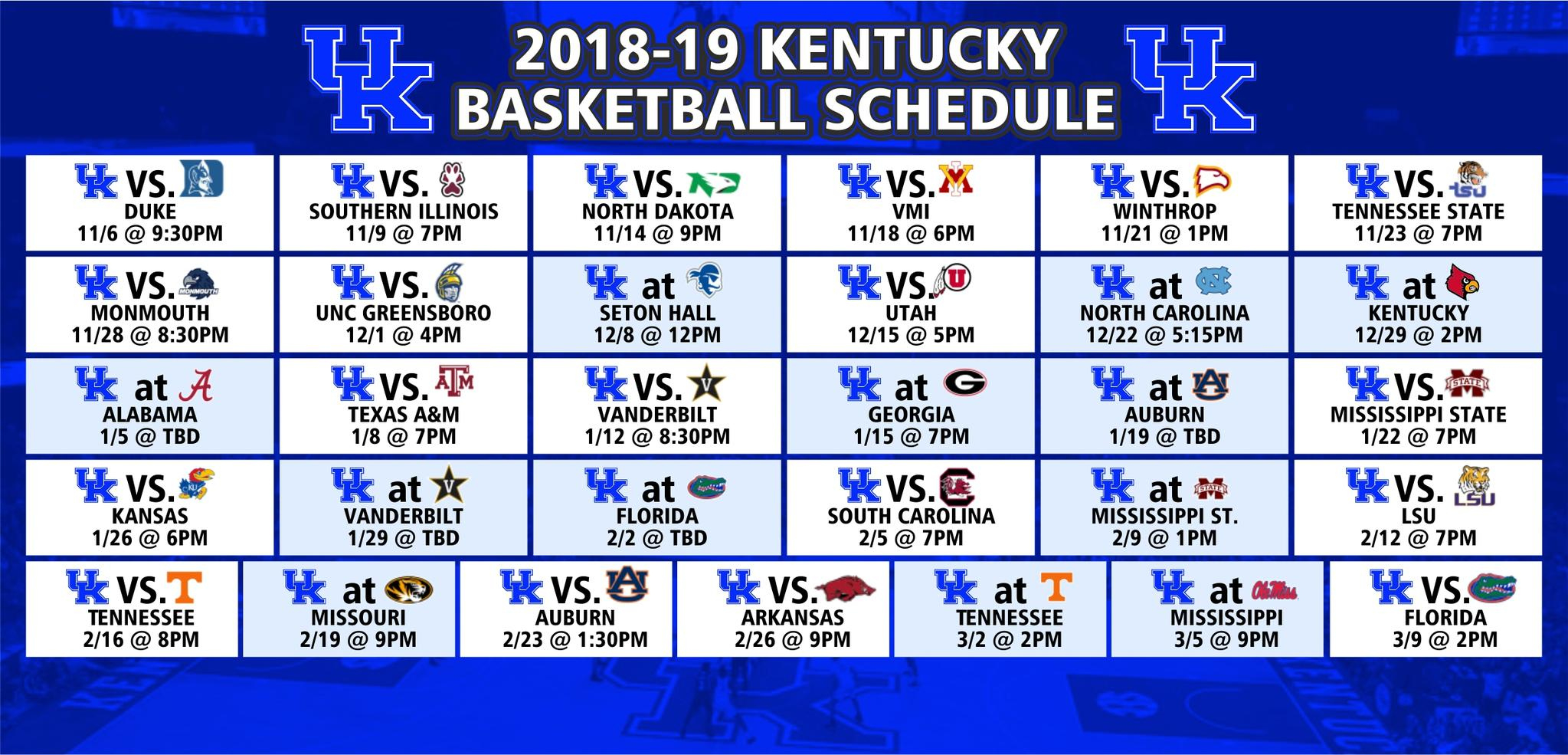 Basketball Schedule - Jd Becker'S Uk & Uofl Superstore for Kentucky Wildcats Basketball Printable Schedule