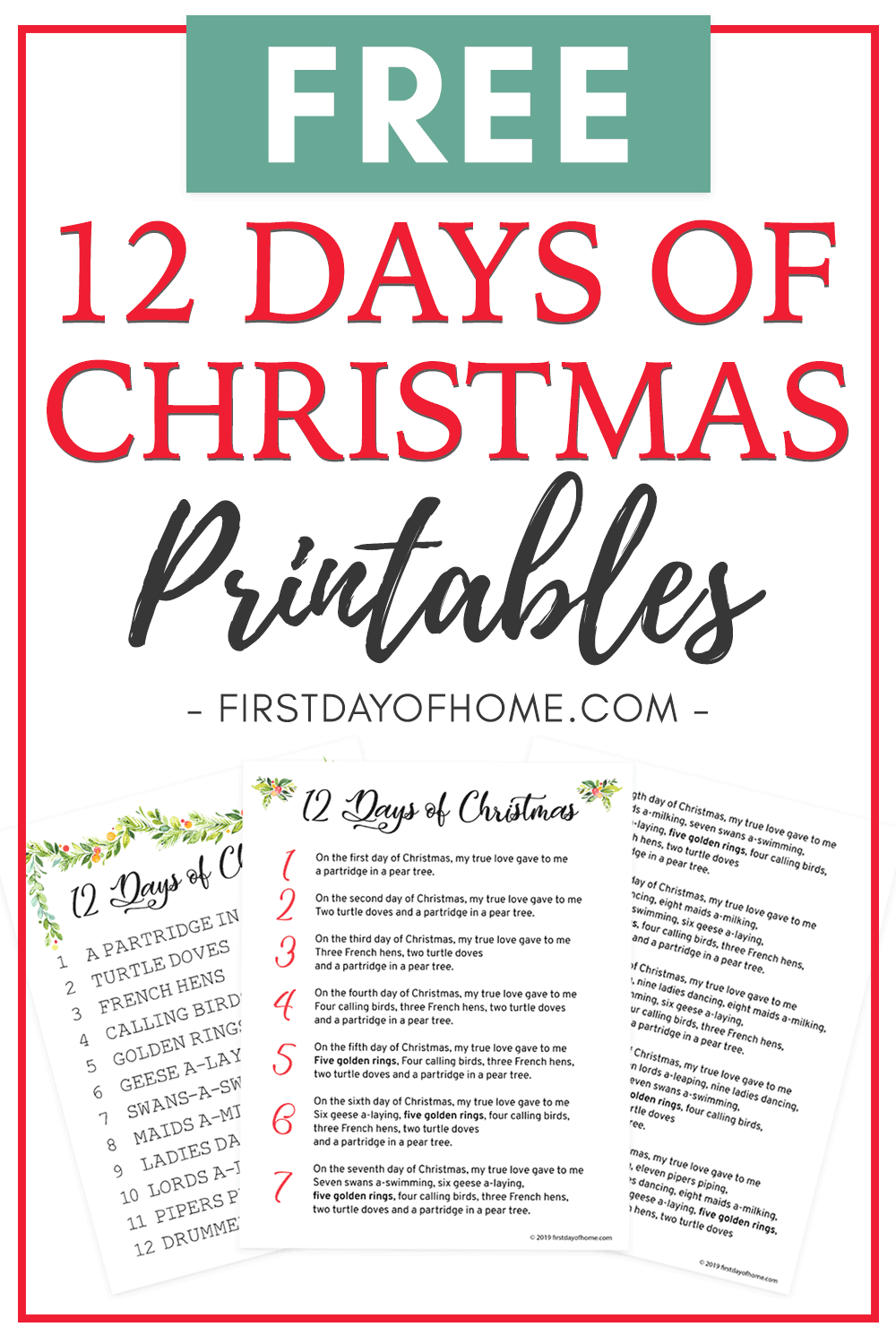 Beautiful 12 Days Of Christmas Lyrics Printable [Free Download] with regard to Printable Lyrics of the 12 Days of Christmas