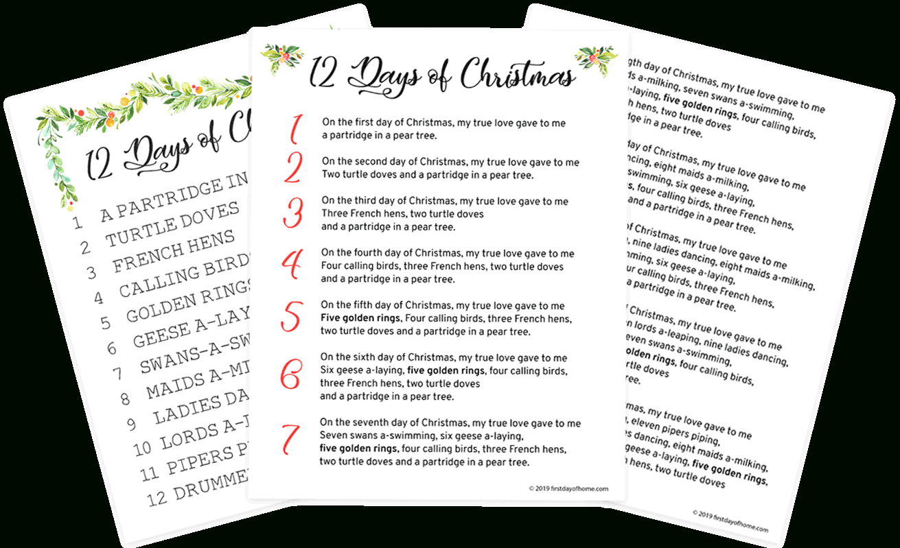 Beautiful 12 Days Of Christmas Lyrics Printable [Free Download] within Printable Lyrics Of The 12 Days Of Christmas