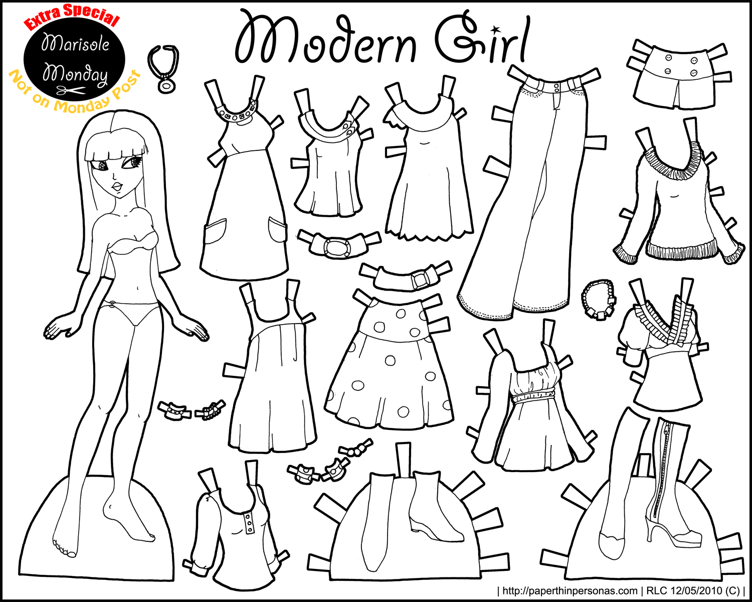 Black And White Printable Paper Doll • Modern Girl - Worksheets pertaining to Printable Paper Dolls Free