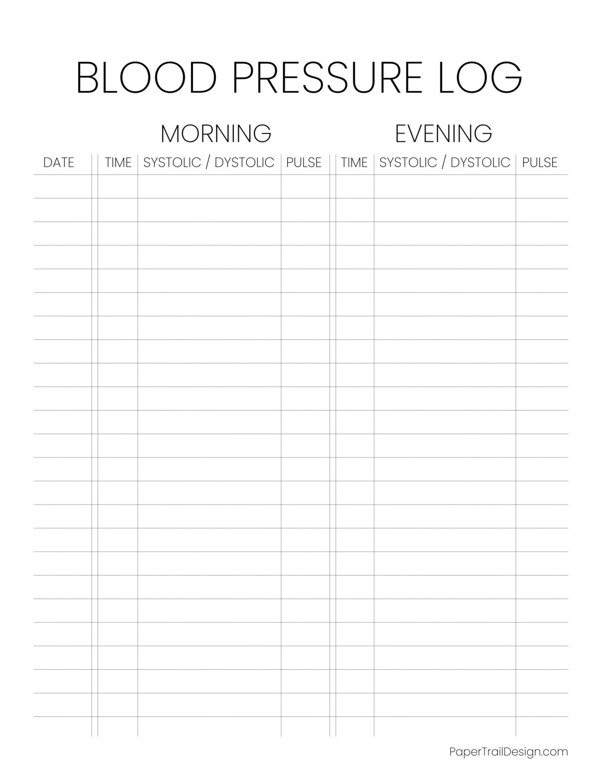 Blood Pressure Log Sheet - Paper Trail Design inside Daily Blood Pressure Log Printable