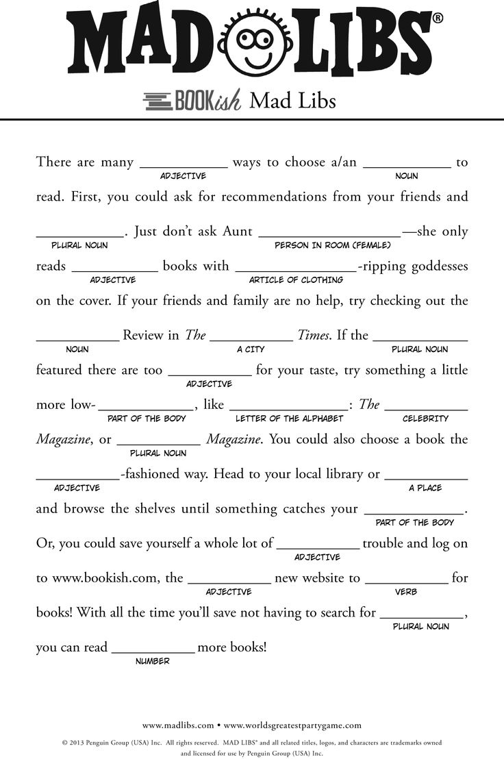 Bookish Mad Libs Http://Www.bookish/Articles/Free-Mad-Libs-For pertaining to Mad Libs Online Printable Free