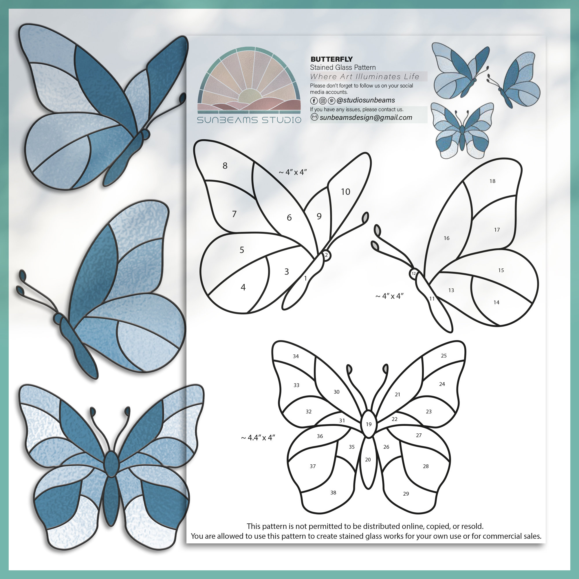 Butterfly Stained Glass Pattern: Modern Suncatcher Diy (Pdf/Jpeg with Free Printable Stained Glass Butterfly Patterns