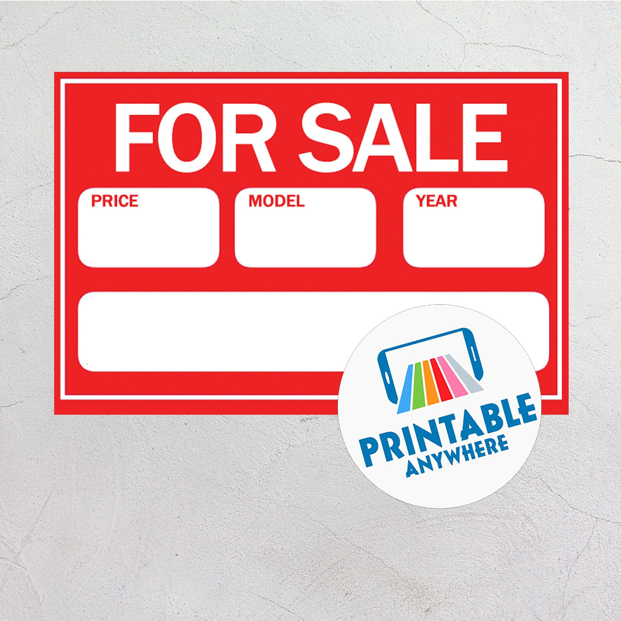 Car For Sale Sign Digital Download Pdf Red Automobile For Sale intended for Free Printable Car For Sale Sign