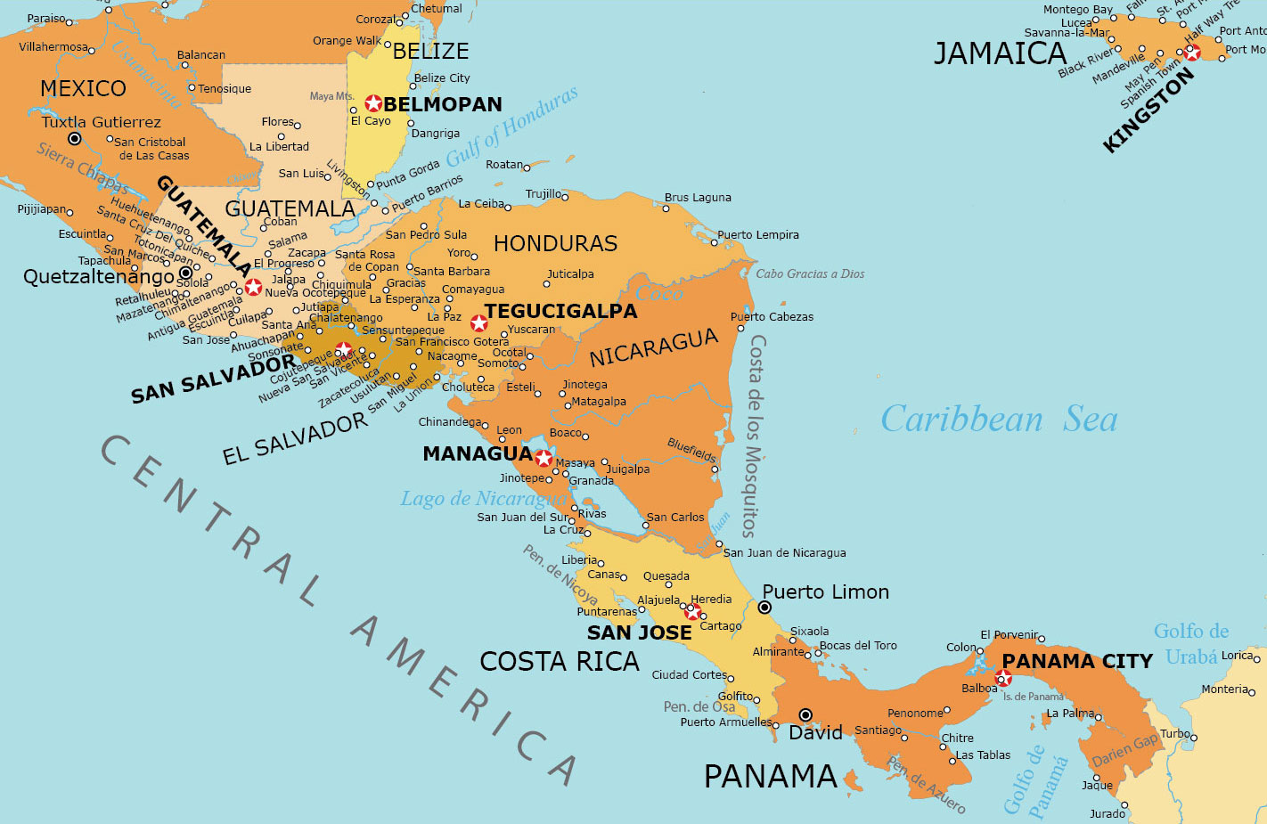 Central America Map - Countries And Cities - Gis Geography with Printable Map Of Central America