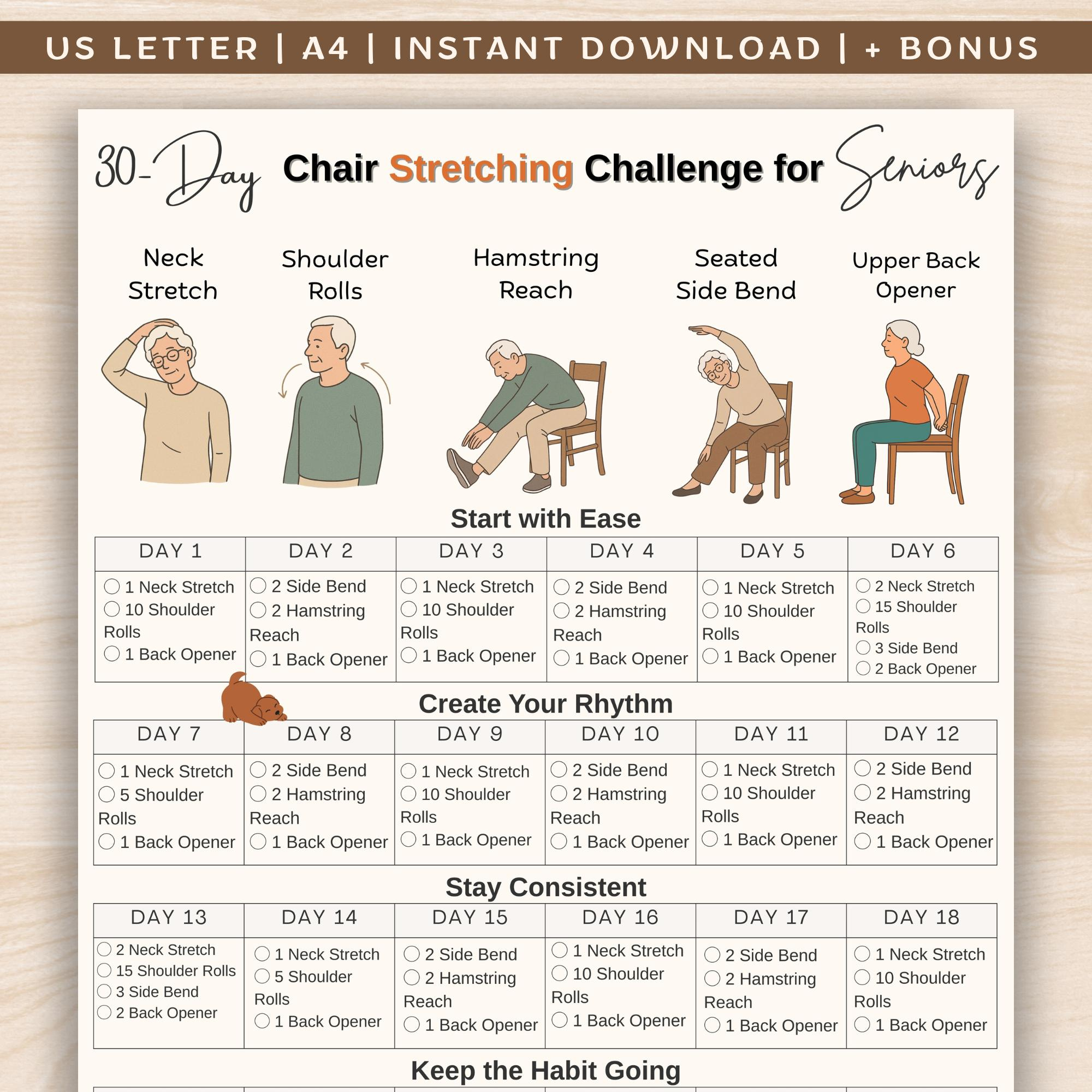 Chair Stretching Challenge For Seniors, 30 Day Low Impact Seated in Printable Stretching Exercises For Seniors