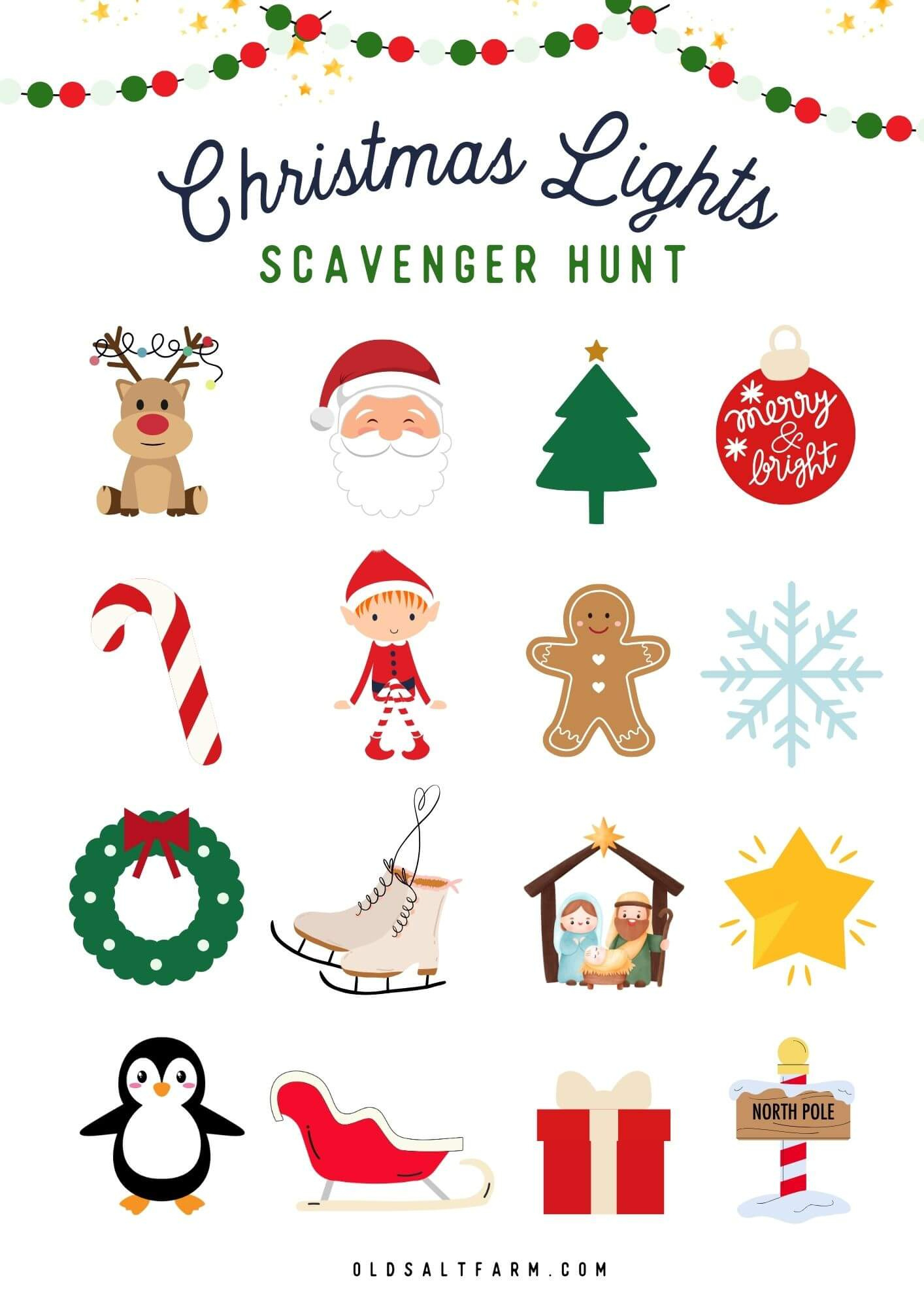 Christmas Light Scavenger Hunt | Free Printable | Old Salt Farm with regard to Christmas Light Scavenger Hunt Printable