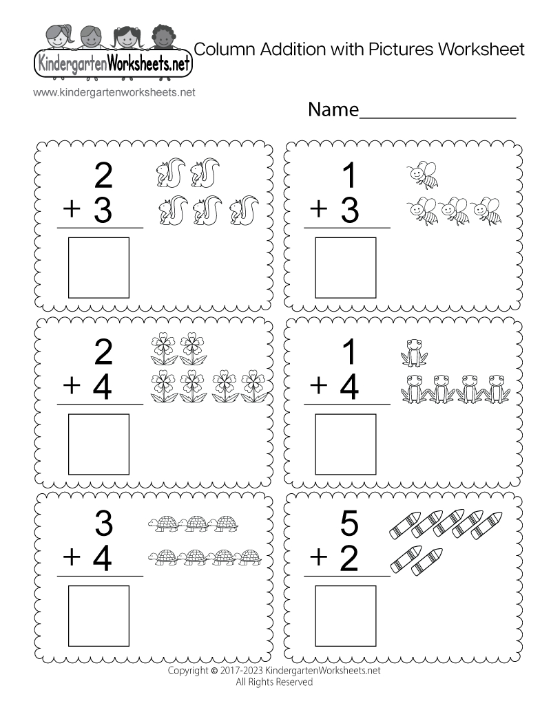Column Addition With Pictures Worksheet - Free Printable, Digital within Printable Addition Worksheets For Kindergarten