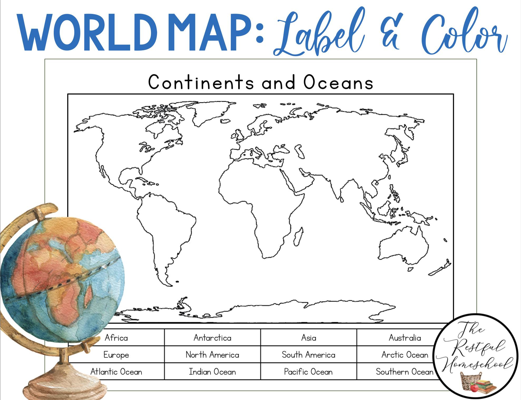 Continents And Oceans | Color And Label Blank World Map inside Printable Blank Map of Continents and Oceans