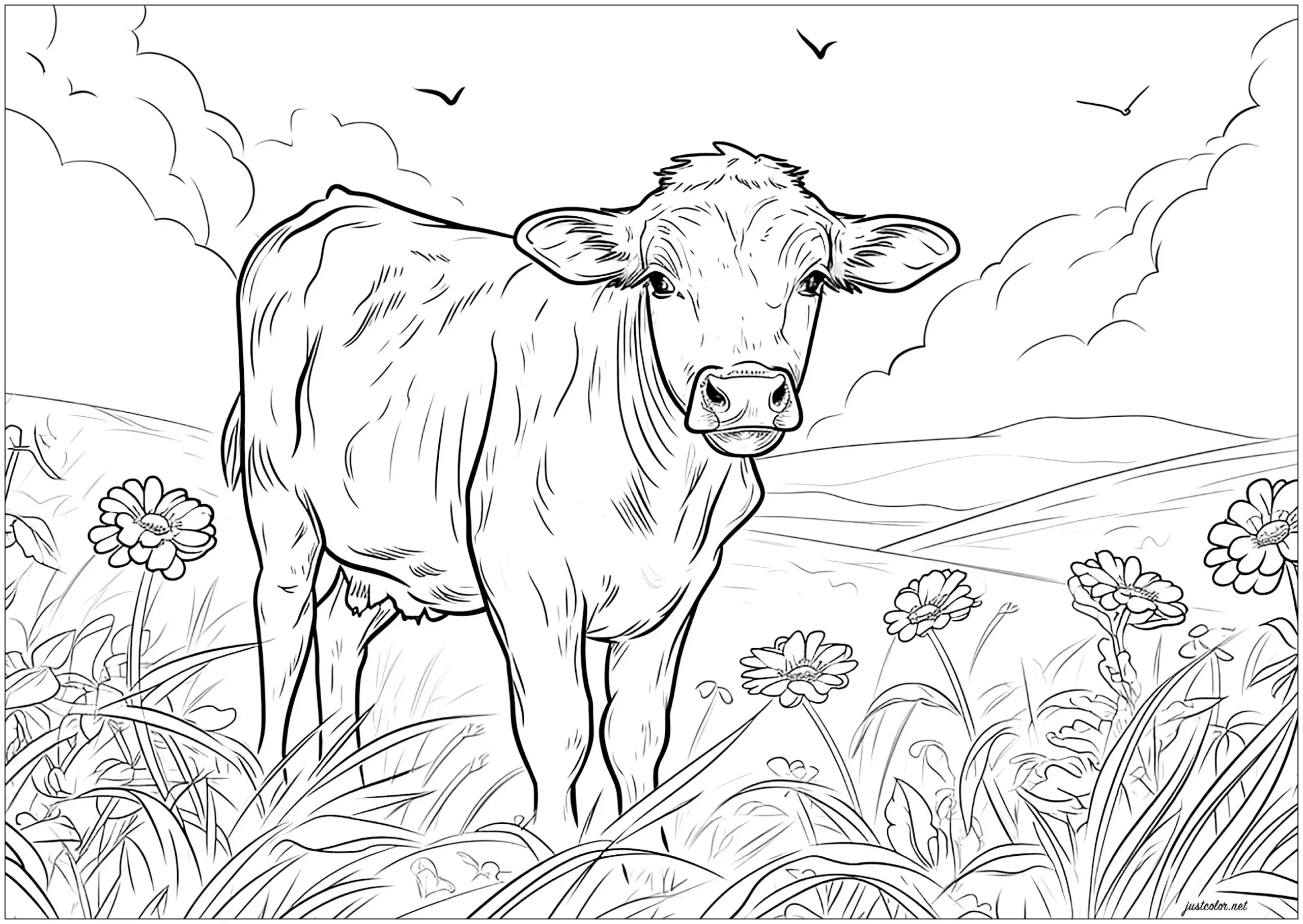 Cow In A Field - 2 - Cow Coloring Pages For Adults with Printable Picture of a Cow