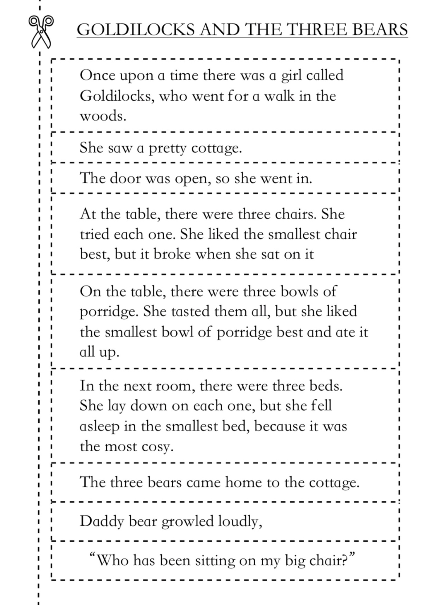 Cut Out And Write A Story: Goldilocks And The Three Bears (6-9 throughout Goldilocks And The Three Bears Short Story Printable