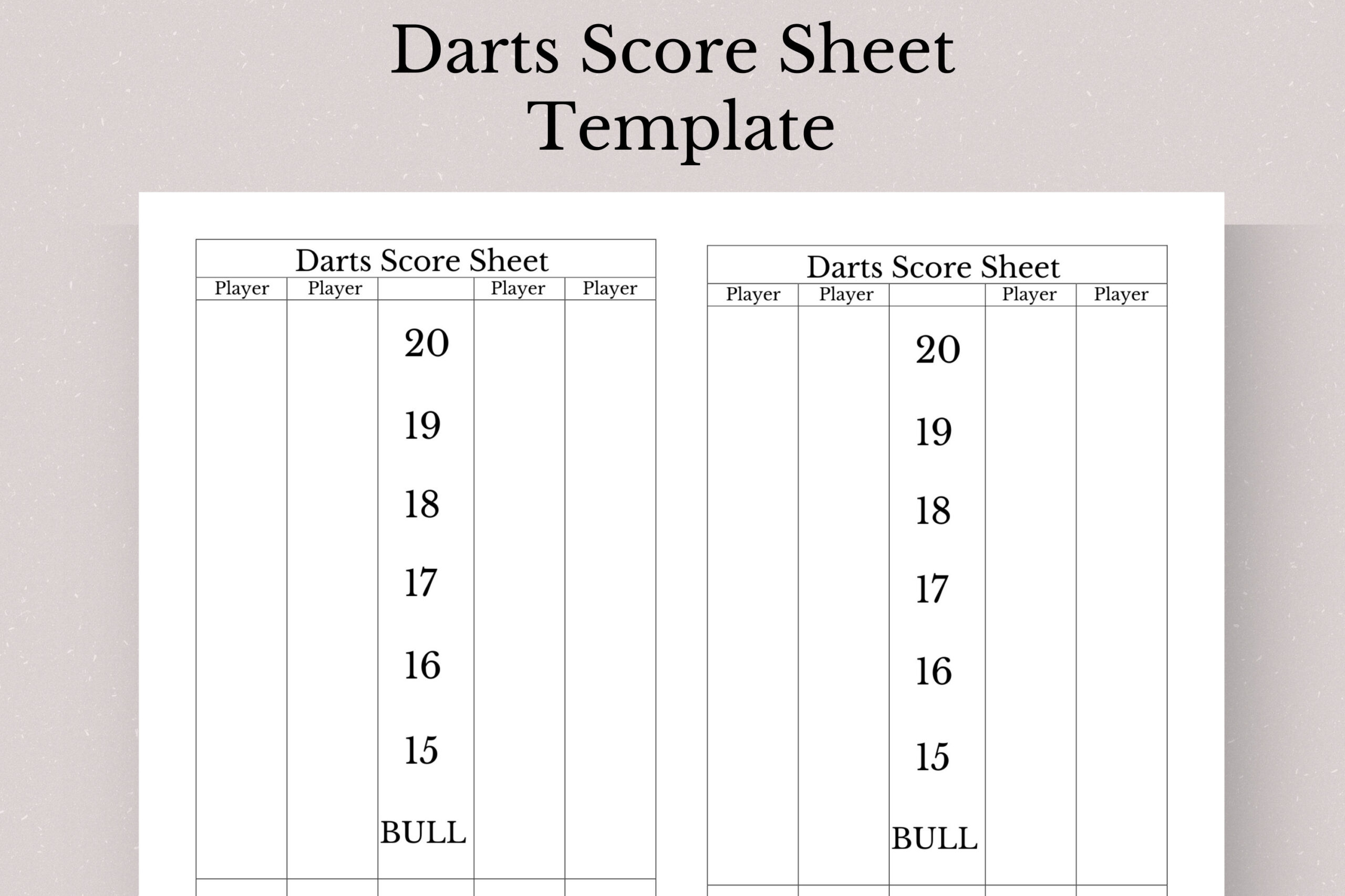 Darts Score Sheet Template, Printable Darts Score Sheet, Darts in Printable Dart Board Score Sheet