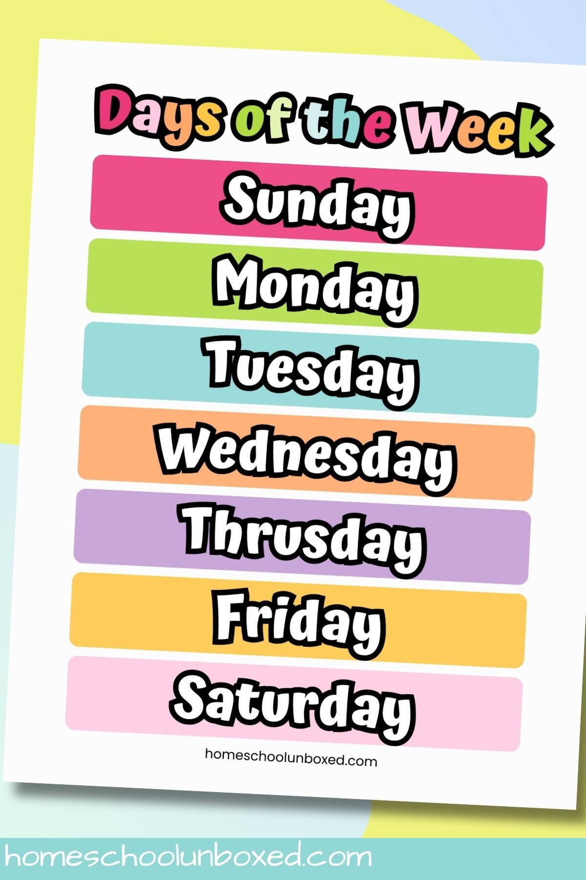 Days Of The Week Chart (Free Printables) regarding Days of the Week Chart Free Printable