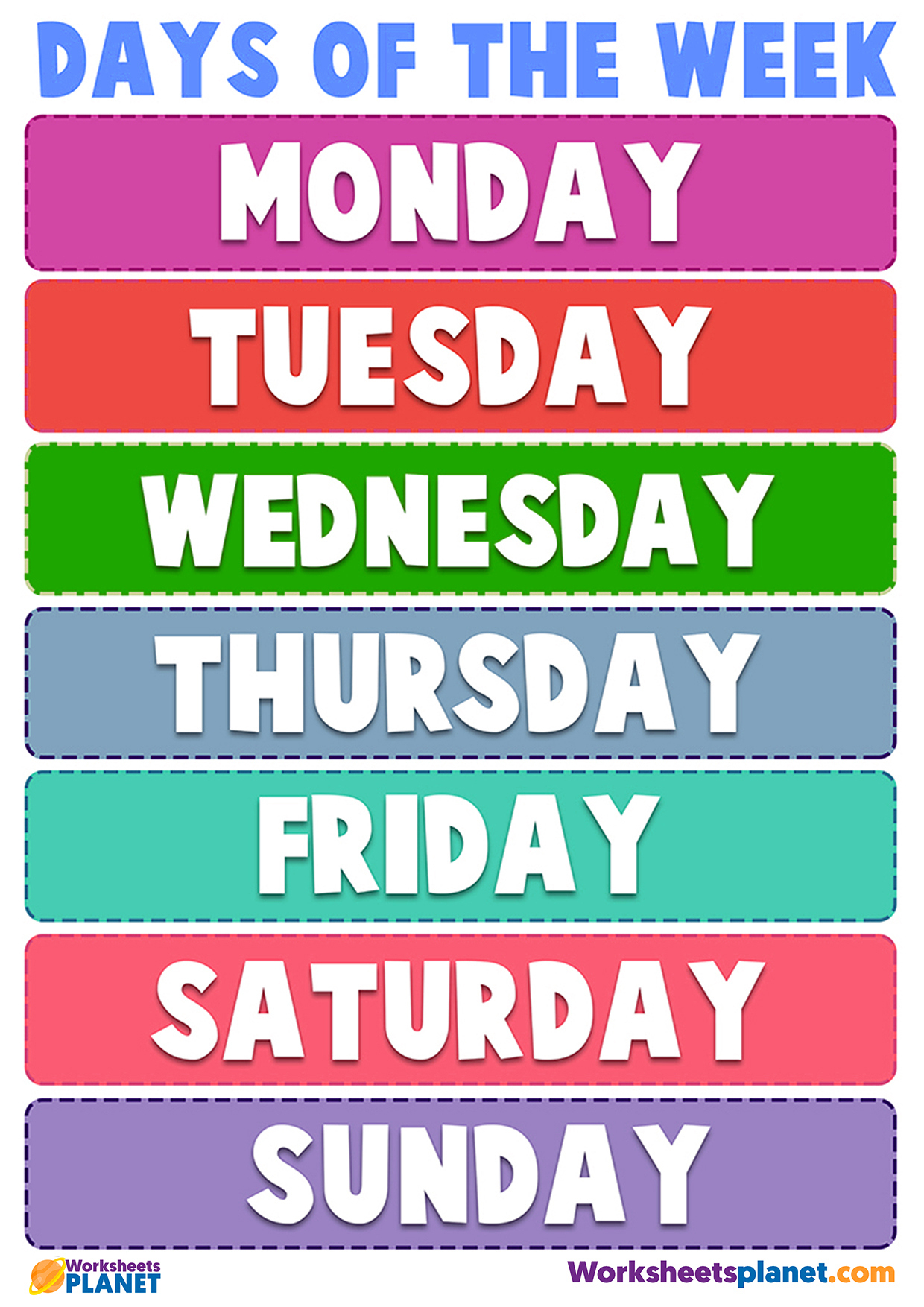 Days Of The Week | Display Poster | Esl Teaching Resources within Free Printable Days of the Week Poster