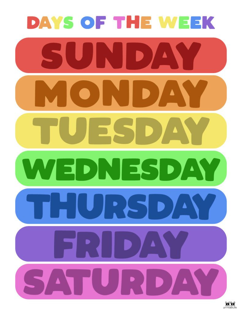 Days Of The Week Worksheets & Printables - 50 Free Pages | Printabulls with regard to Days of the Week Chart Free Printable