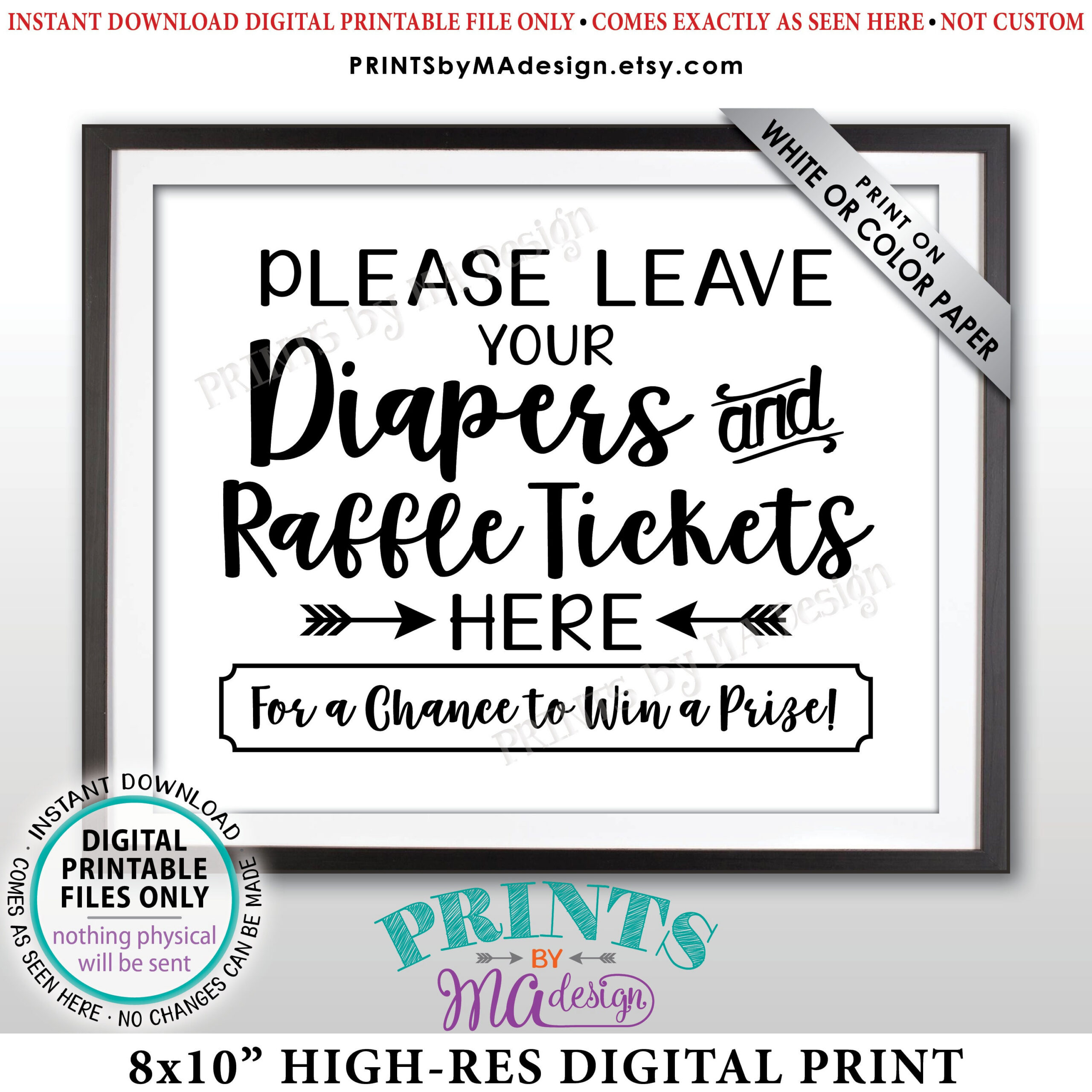 Diaper Raffle Ticket Sign, Leave Your Diapers And Raffle Tickets for Diaper Raffle Tickets Free Printable Black and White