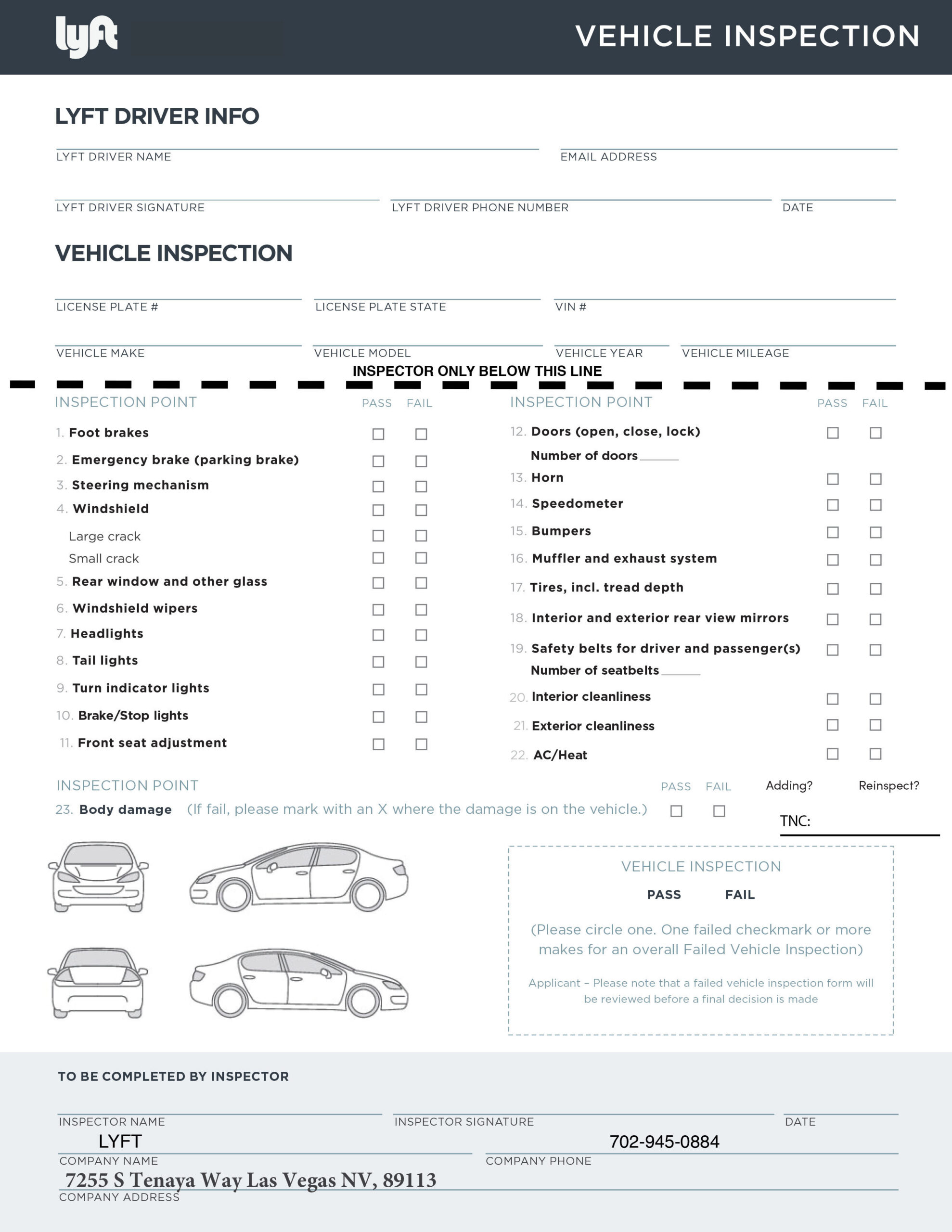 Download Uber & Lyft Vehicle Inspection Form For Your State for Uber Vehicle Inspection Form Printable