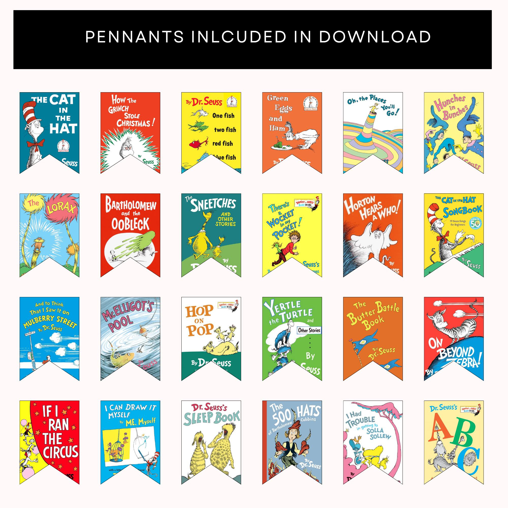 Dr. Seuss Book Cover Pennant Banner – Printable Party Décor (45 for Dr Seuss Book Covers Printables