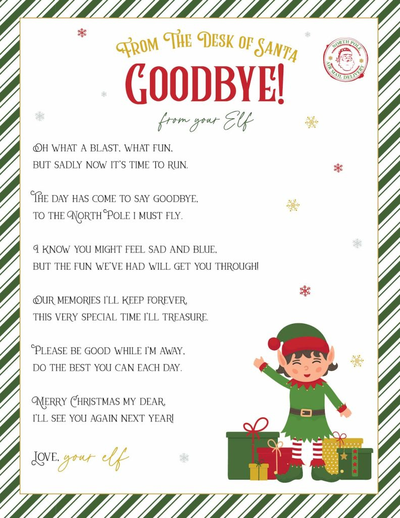 Elf On The Shelf Arrival And Goodbye Letters, Free Printable Set for Printable Elf On A Shelf Letter