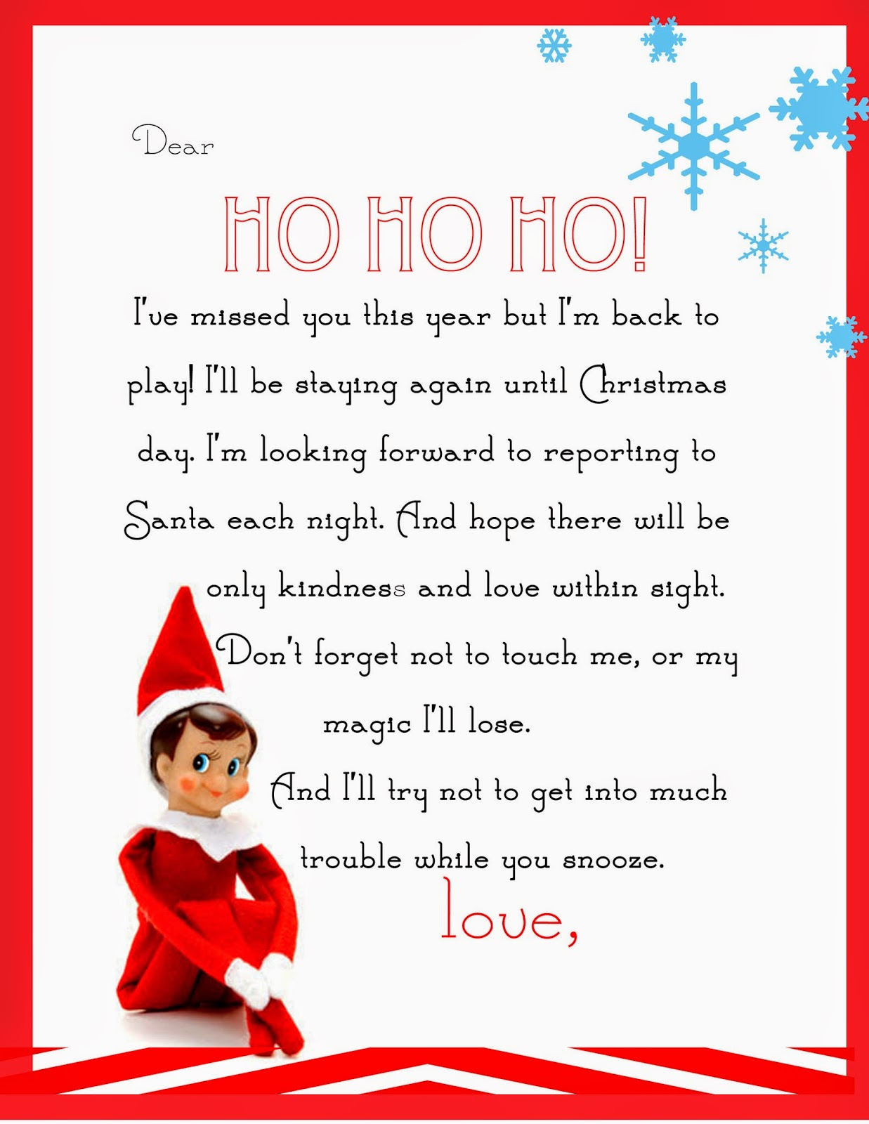 Elf On The Shelf Letter {Free Printable} throughout Elf On The Shelf Template Printable