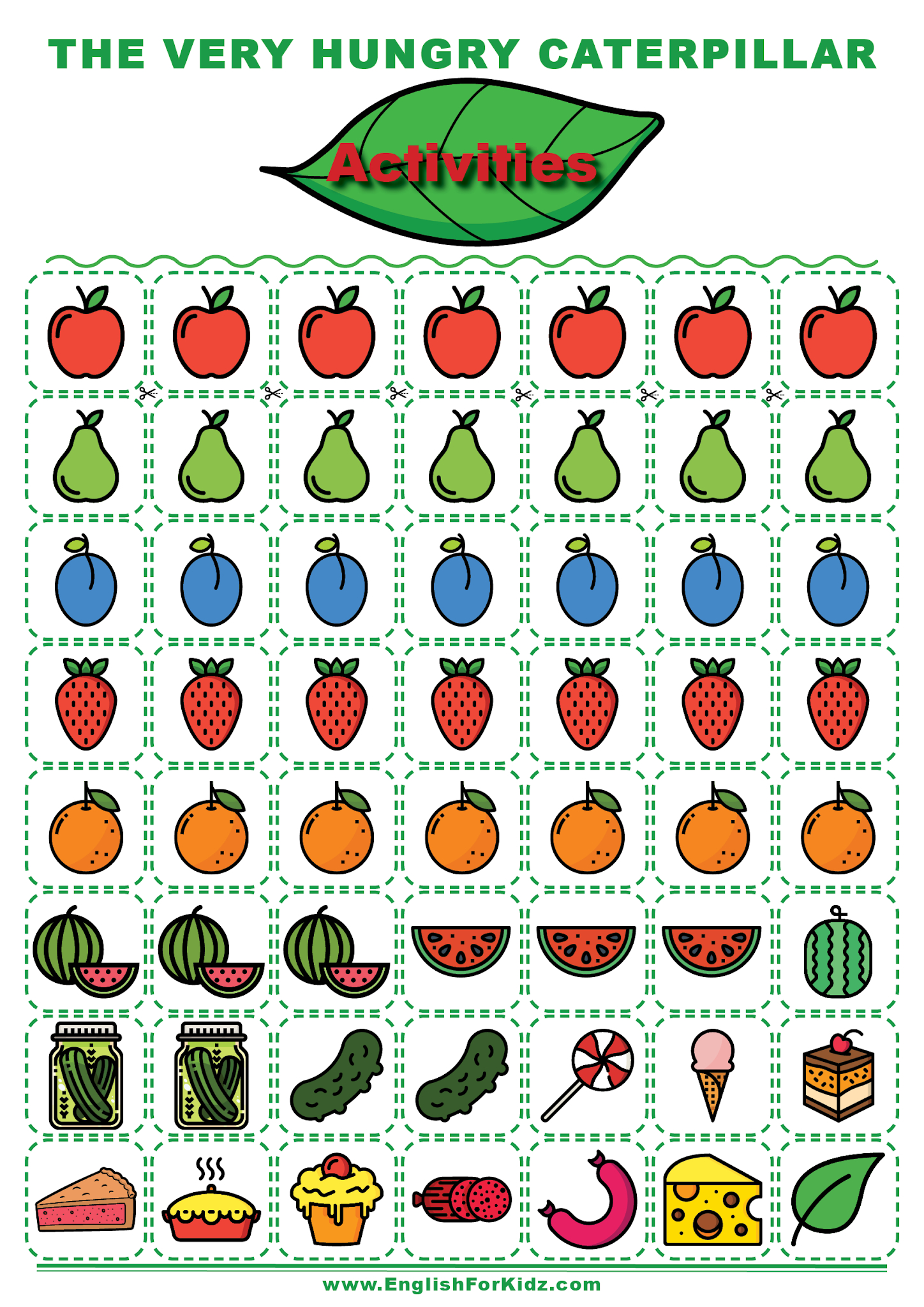 English For Kids Stepstep: The Very Hungry Caterpillar Activities inside The Hungry Caterpillar Food Printables