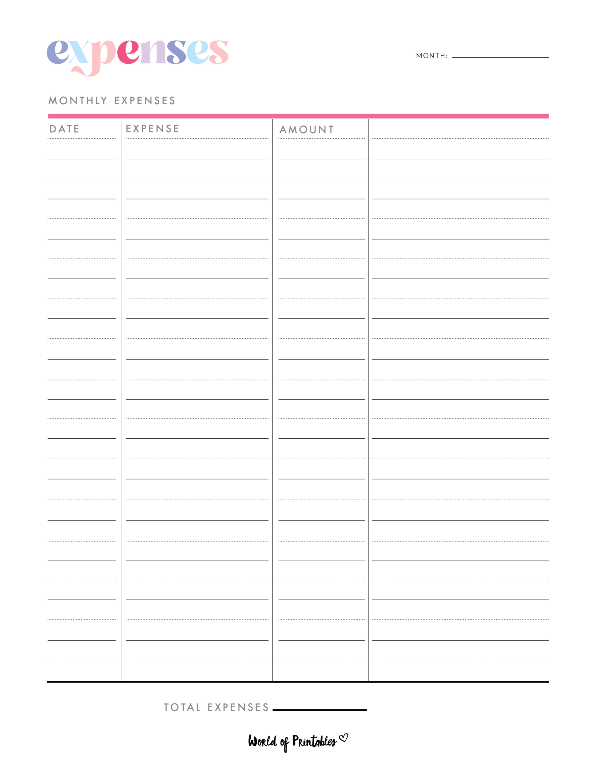 Expense Tracker Templates - World Of Printables in Free Printable Monthly Expense Tracker