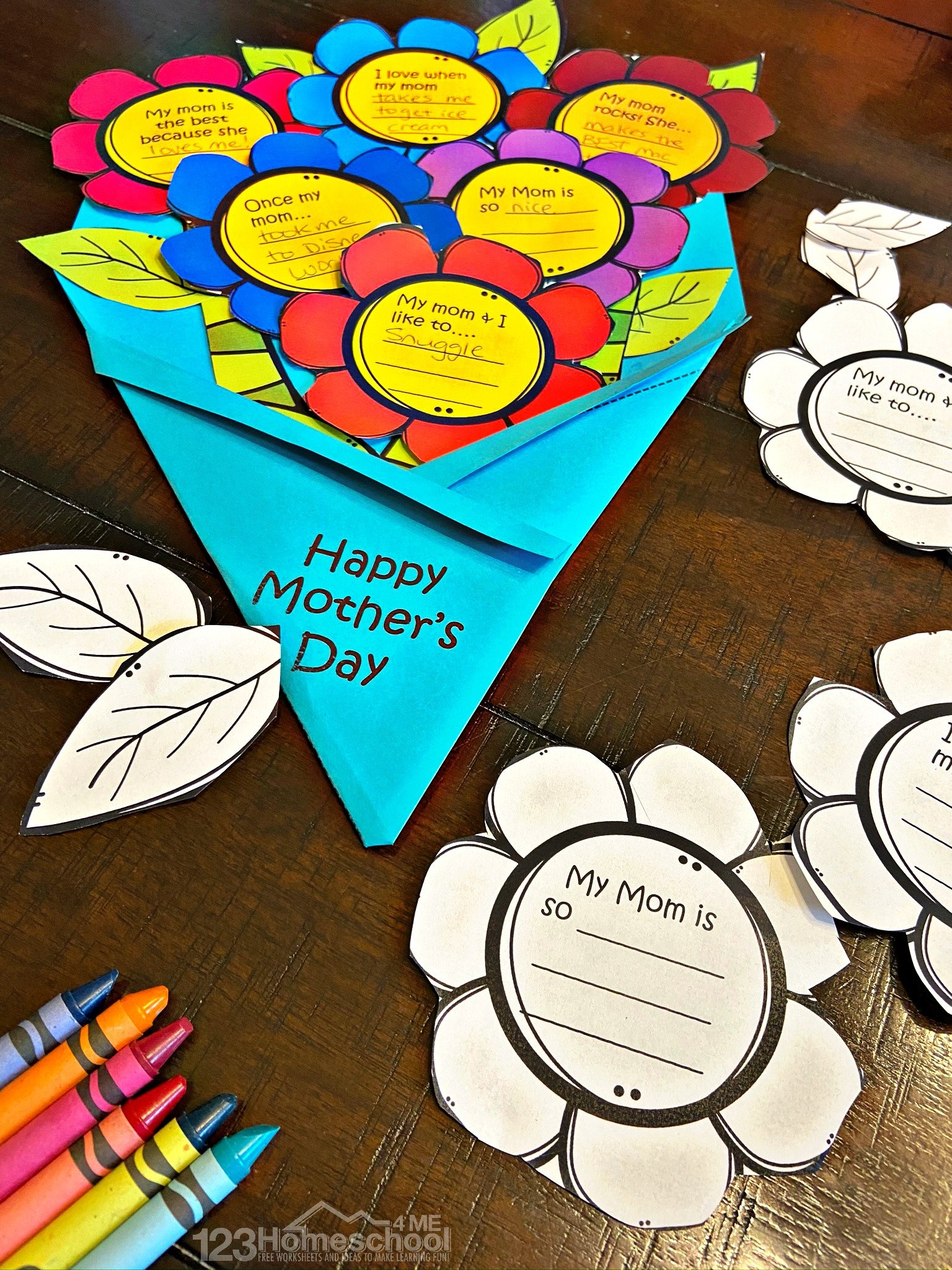 💐 Flower Bouquet Free Printable Mothers Day Craft For Kids intended for Free Printable Mothers Day Crafts