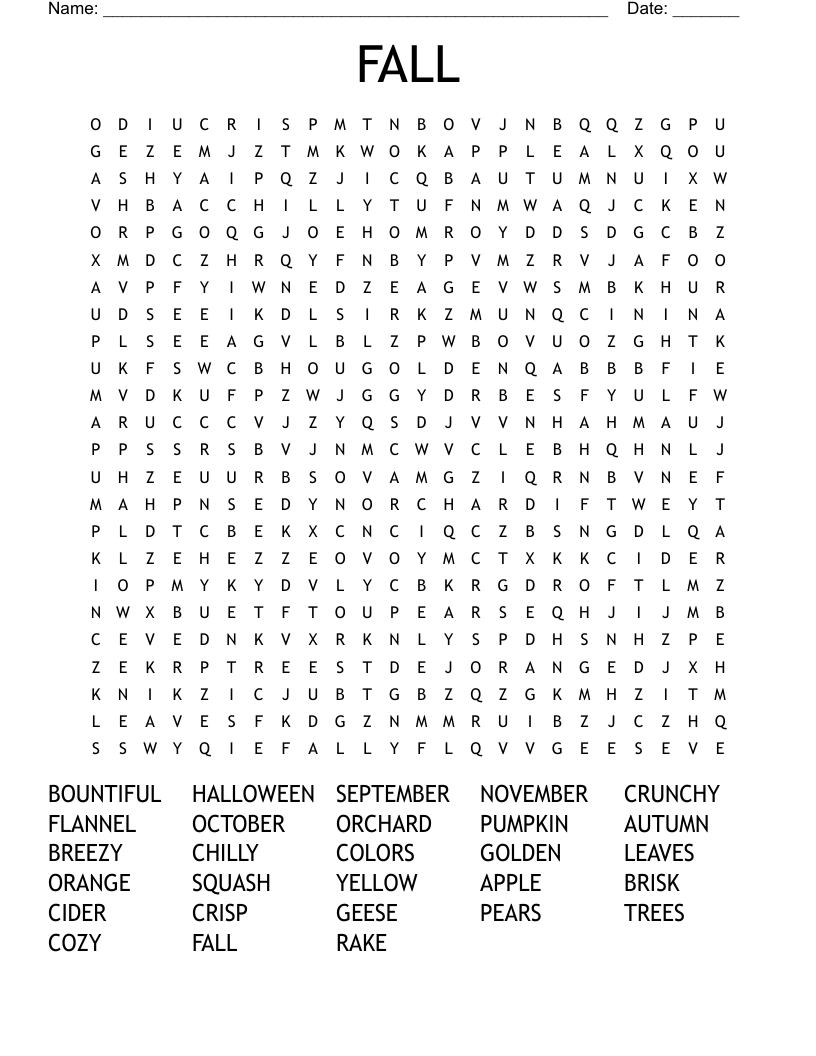 Fall Word Search - Wordmint regarding Fall Word Search Printable