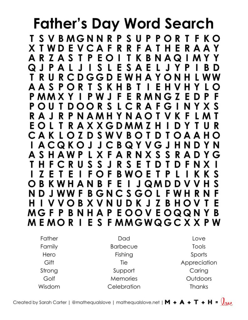 Father'S Day Word Search Puzzle (Free Pdf) intended for Father's Day Word Search Printable