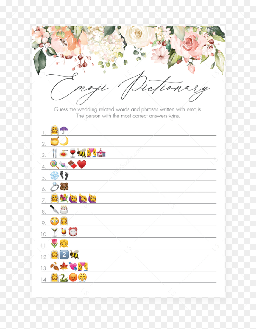 Floral Bridal Shower Emoji Pictionary Game Printable - Bridal within Free Bridal Shower Printables Free Download