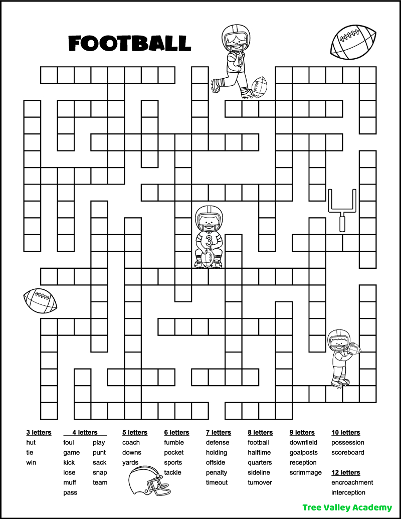 Football Fill In Word Puzzles - Tree Valley Academy throughout Large Print Free Printable Word Fill in Puzzles For Adults